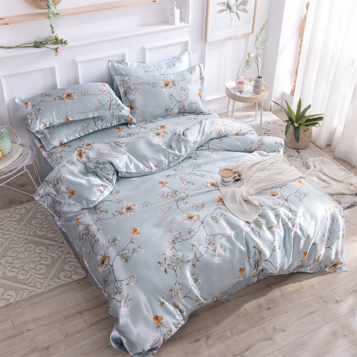 91家纺网 家纺一手货源 找家纺 经年 2026新款印花丝绸冰丝四件套 雅致清香