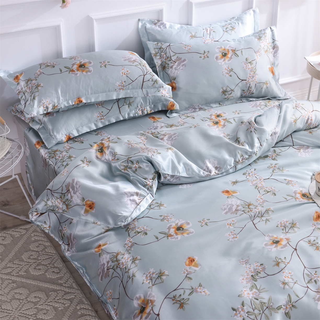 91家纺网 家纺一手货源 找家纺 经年 2026新款印花丝绸冰丝四件套 雅致清香