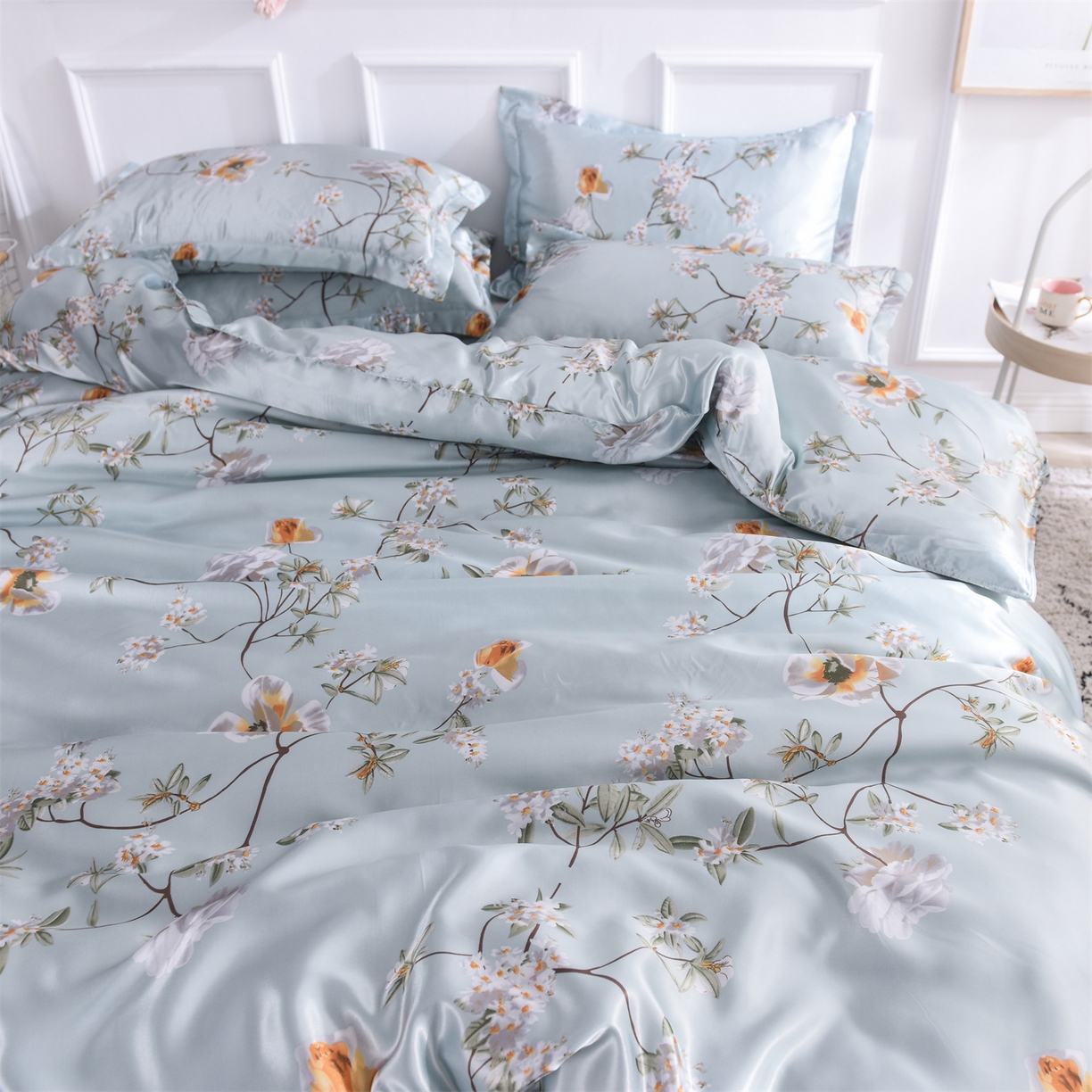 91家纺网 家纺一手货源 找家纺 经年 2026新款印花丝绸冰丝四件套 雅致清香