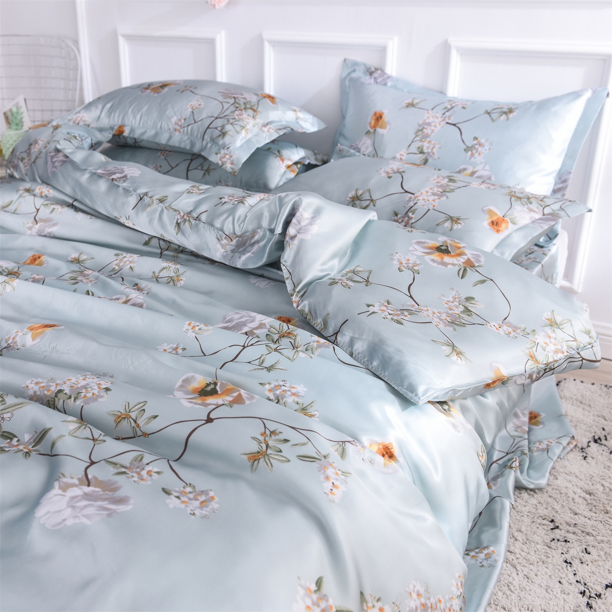 91家纺网 家纺一手货源 找家纺 经年 2026新款印花丝绸冰丝四件套 雅致清香