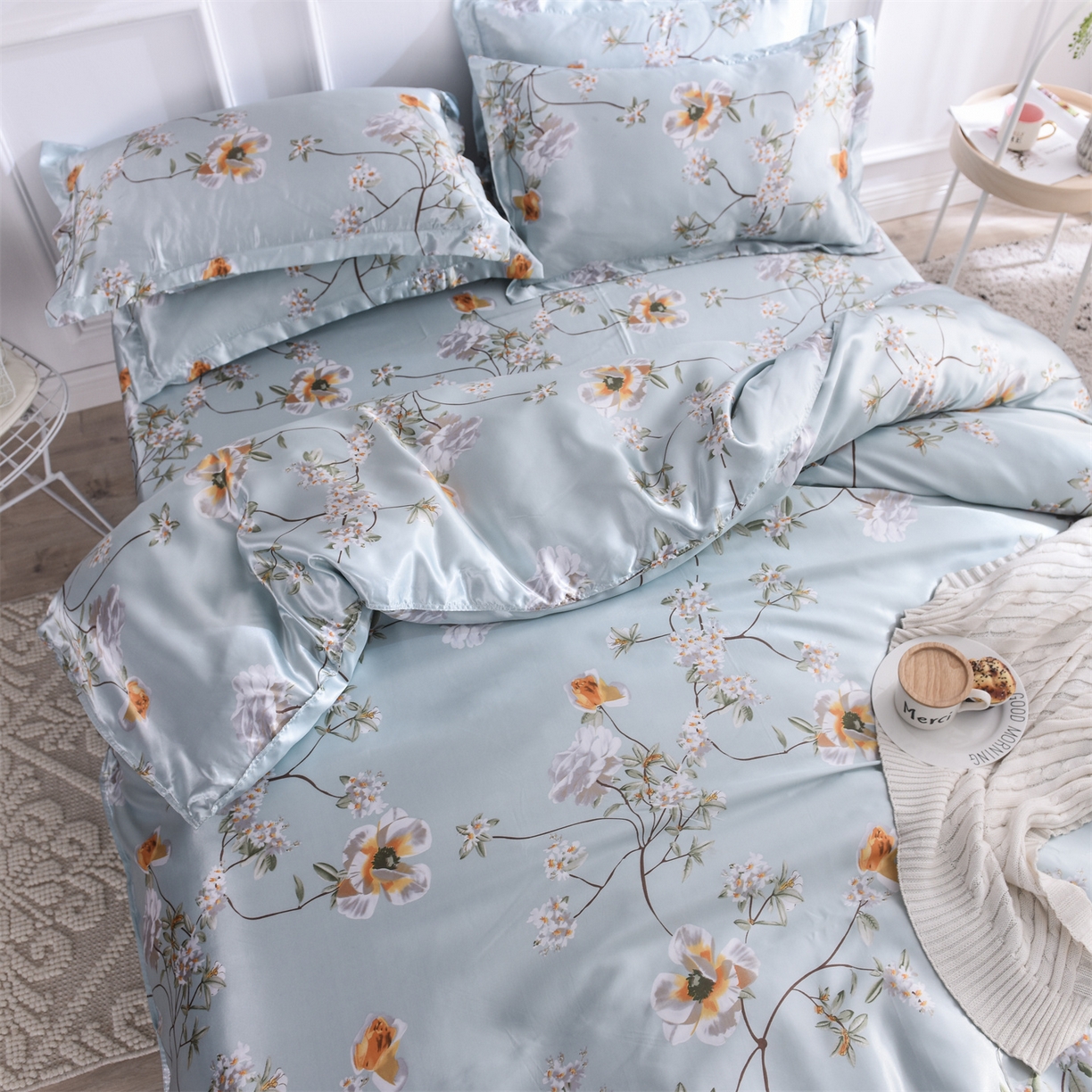 91家纺网 家纺一手货源 找家纺 经年 2026新款印花丝绸冰丝四件套 雅致清香