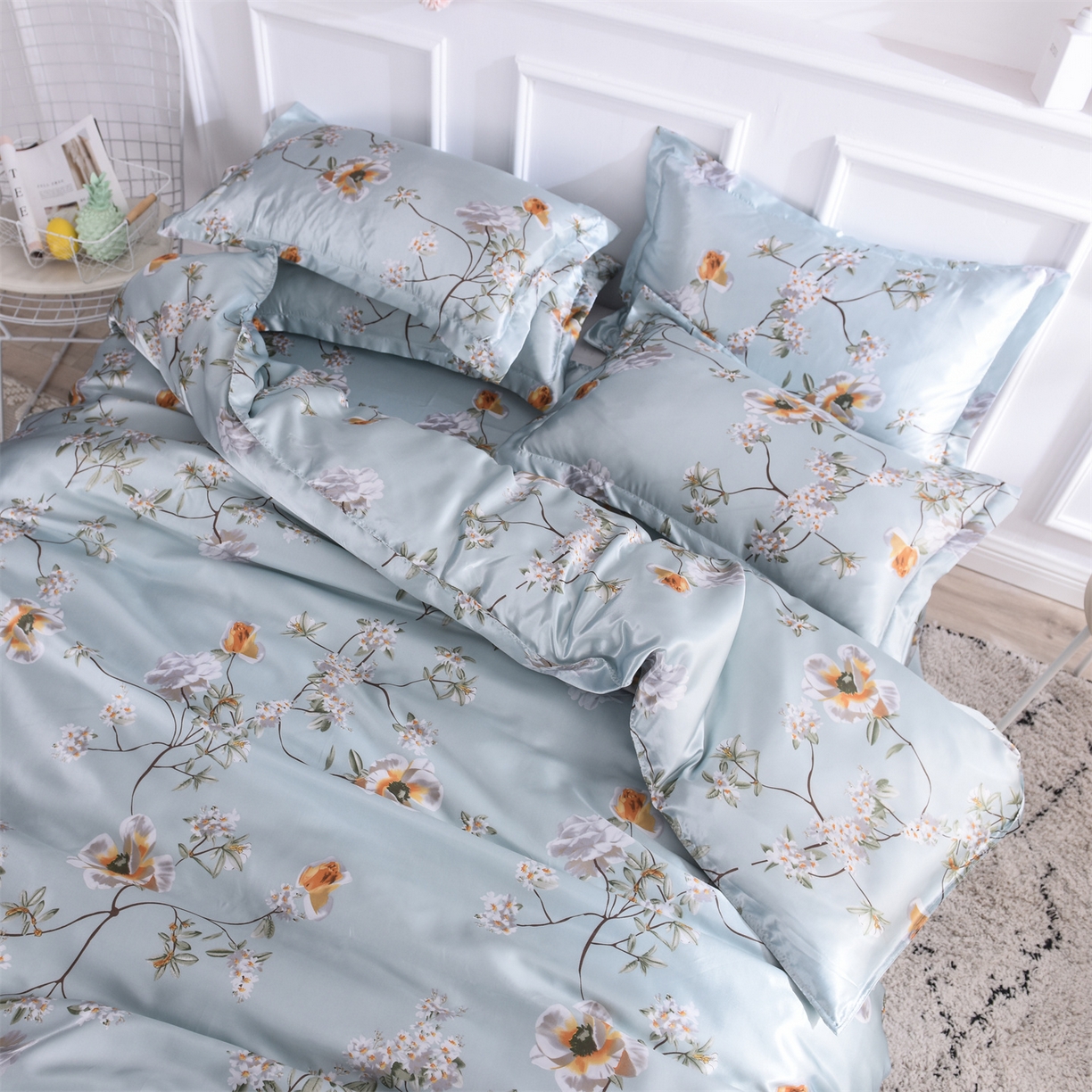 91家纺网 家纺一手货源 找家纺 经年 2026新款印花丝绸冰丝四件套 雅致清香