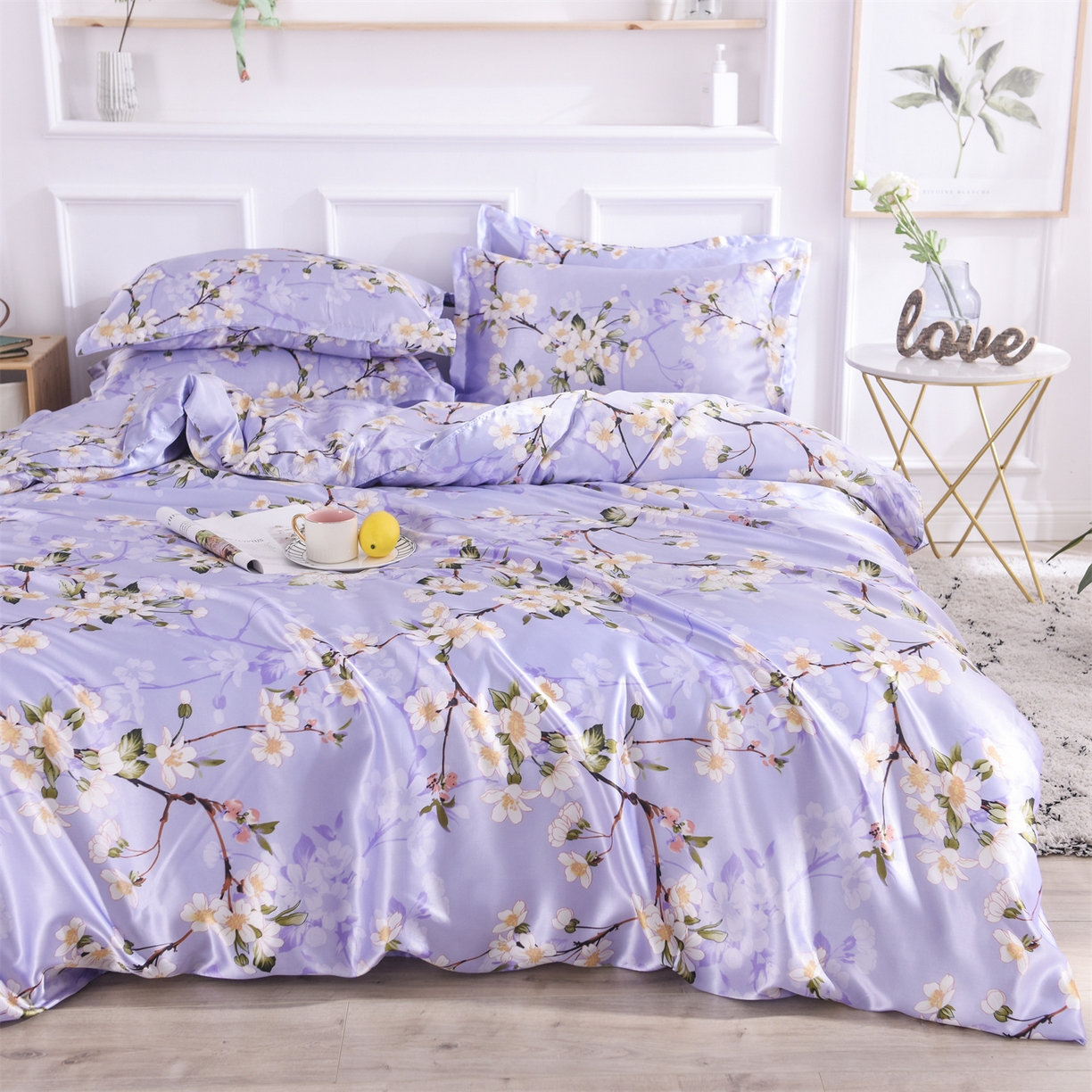 经年 2026新款印花丝绸冰丝四件套 紫色迷情