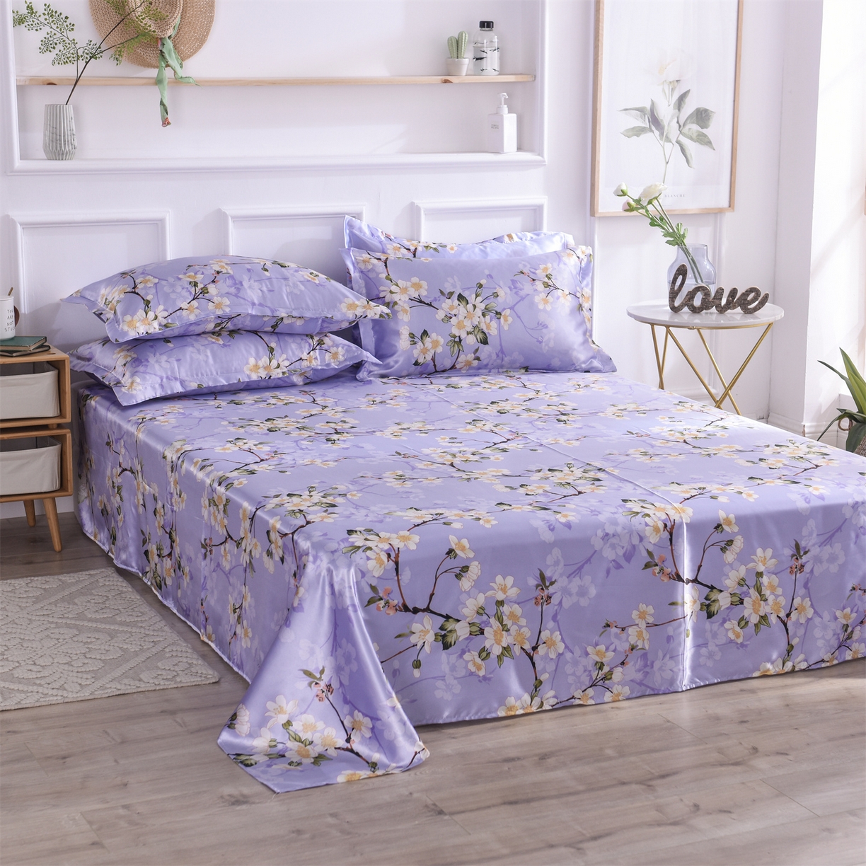 91家纺网 家纺一手货源 找家纺 经年 2026新款印花丝绸冰丝四件套 紫色迷情