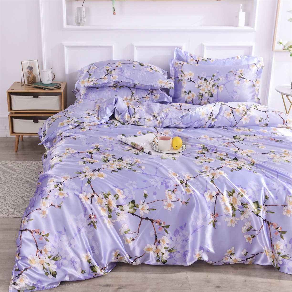 91家纺网 家纺一手货源 找家纺 经年 2026新款印花丝绸冰丝四件套 紫色迷情