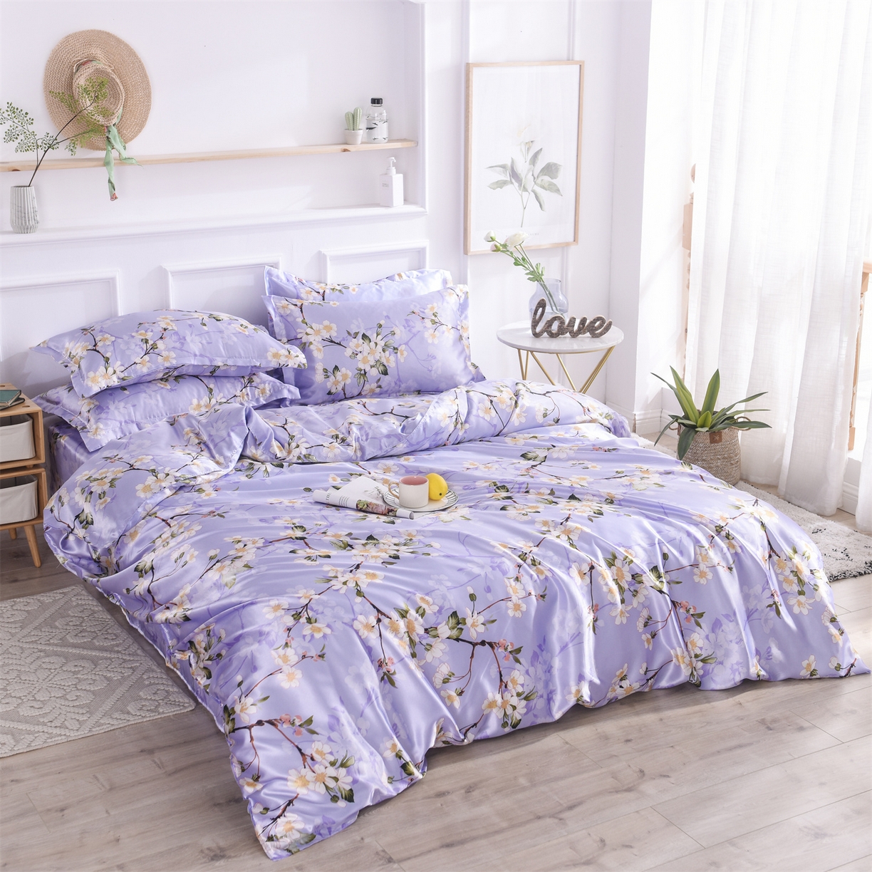 91家纺网 家纺一手货源 找家纺 经年 2026新款印花丝绸冰丝四件套 紫色迷情