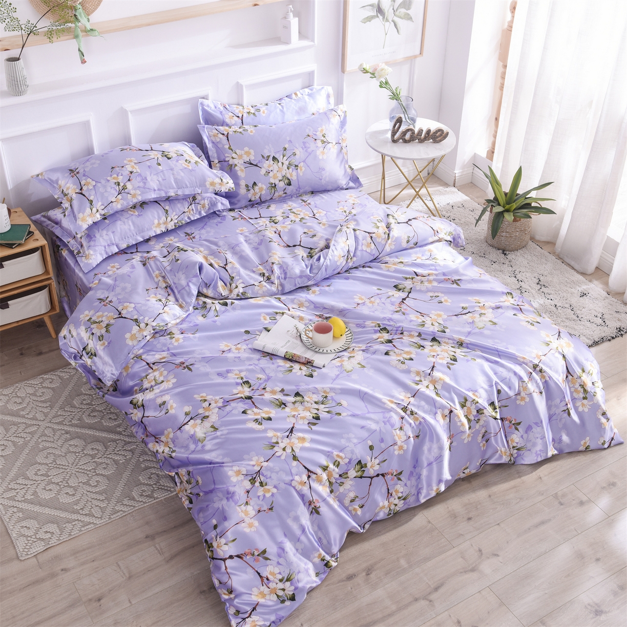 91家纺网 家纺一手货源 找家纺 经年 2026新款印花丝绸冰丝四件套 紫色迷情