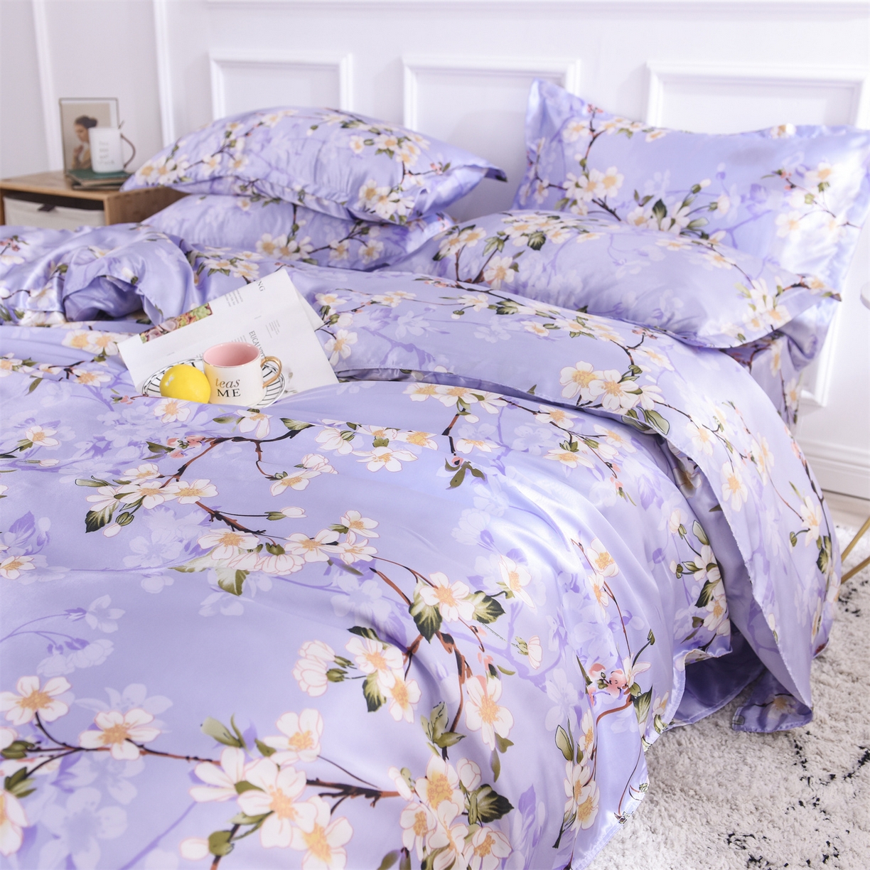 91家纺网 家纺一手货源 找家纺 经年 2026新款印花丝绸冰丝四件套 紫色迷情