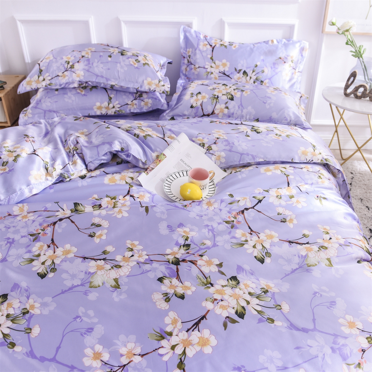 91家纺网 家纺一手货源 找家纺 经年 2026新款印花丝绸冰丝四件套 紫色迷情