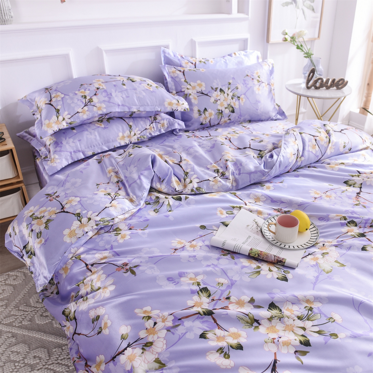 91家纺网 家纺一手货源 找家纺 经年 2026新款印花丝绸冰丝四件套 紫色迷情