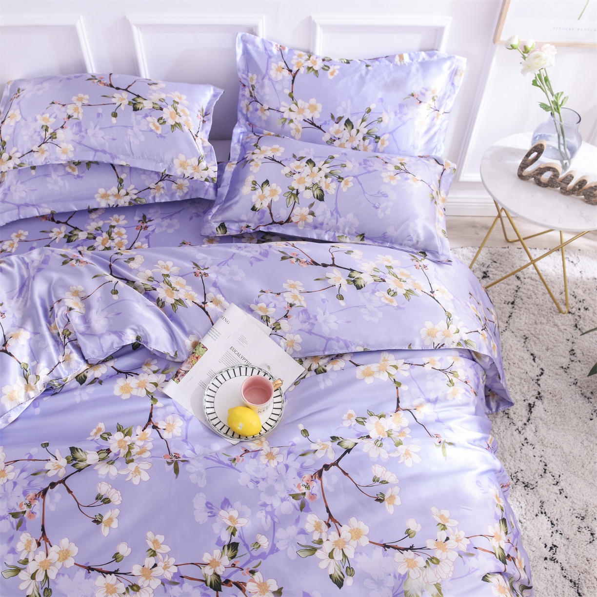 91家纺网 家纺一手货源 找家纺 经年 2026新款印花丝绸冰丝四件套 紫色迷情