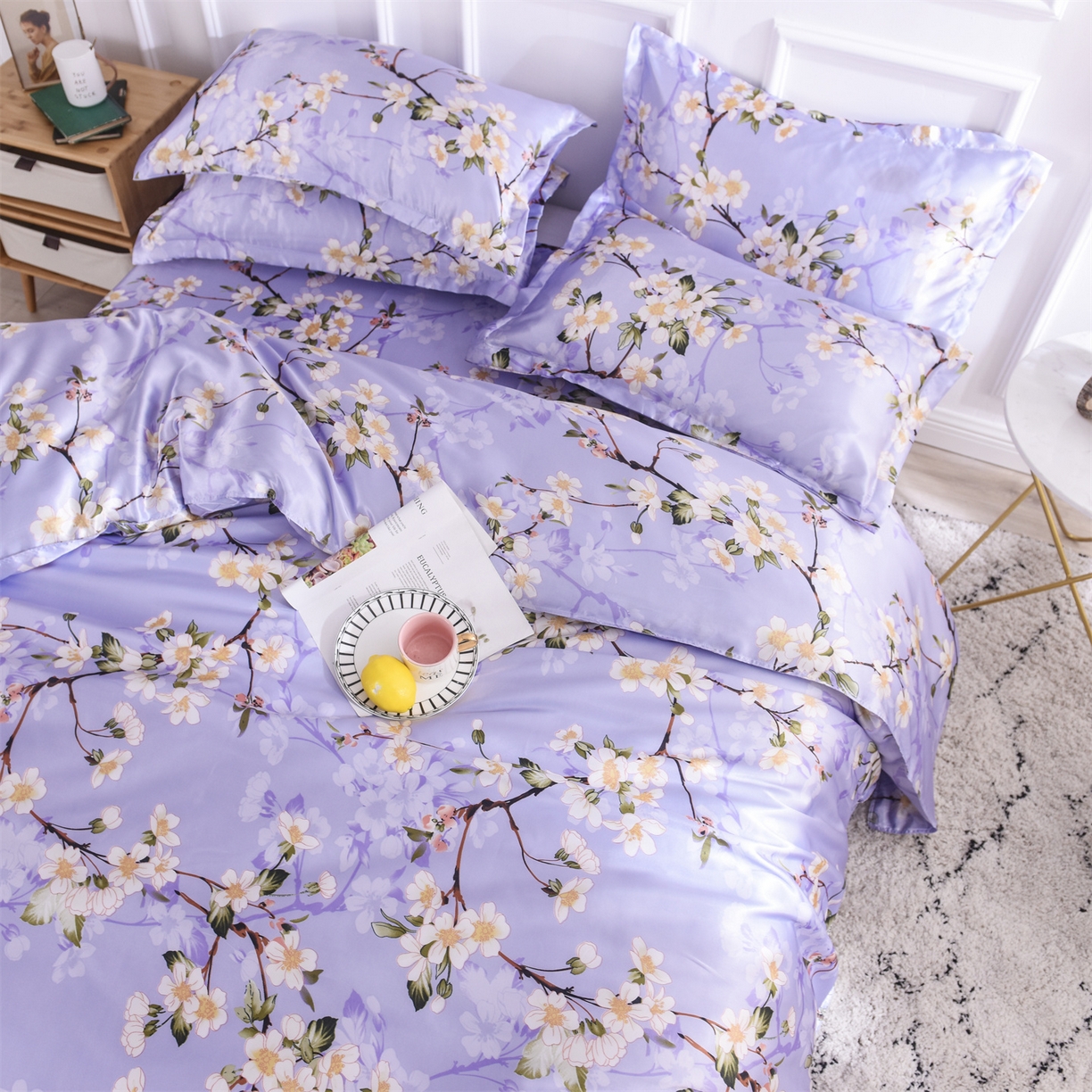 91家纺网 家纺一手货源 找家纺 经年 2026新款印花丝绸冰丝四件套 紫色迷情