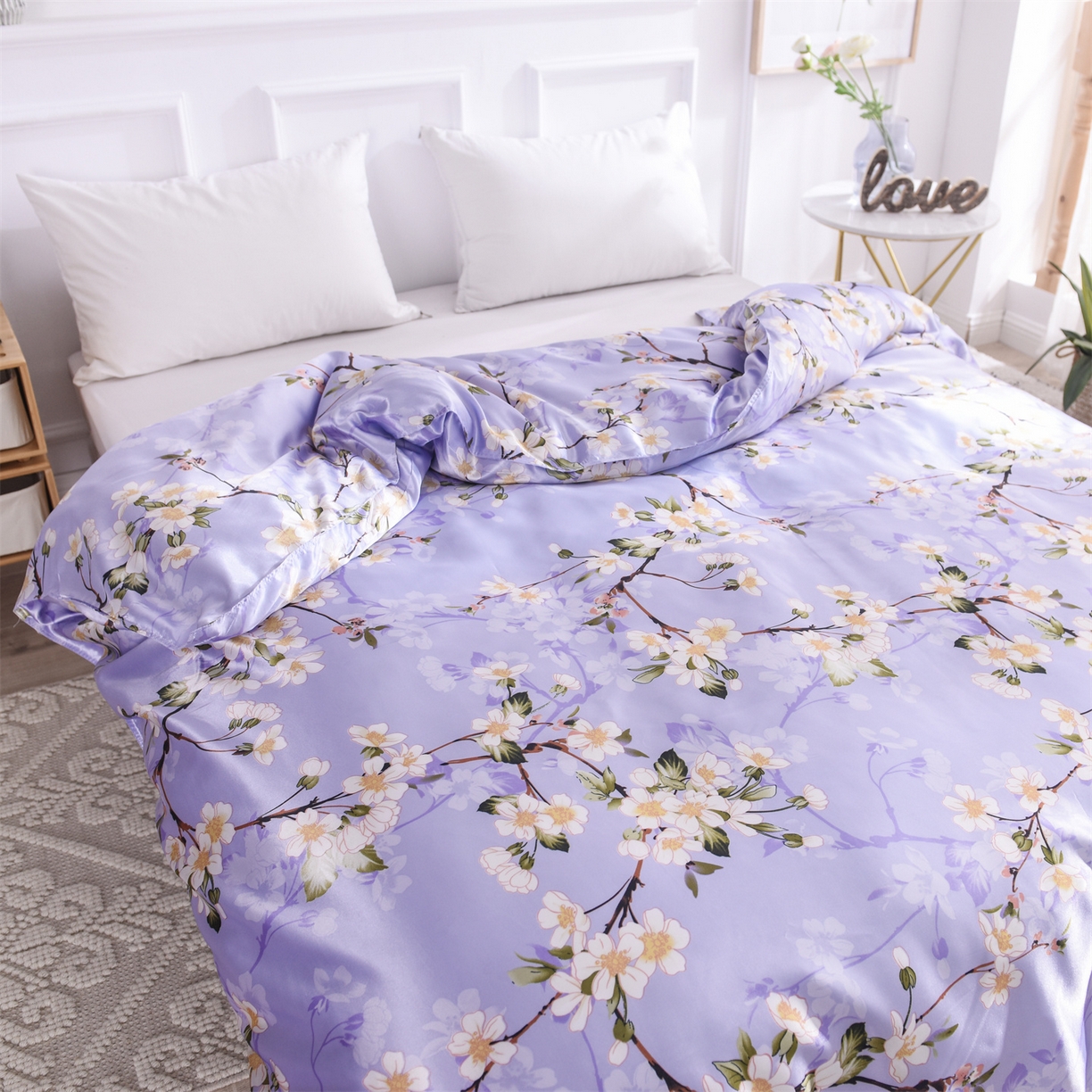 91家纺网 家纺一手货源 找家纺 经年 2026新款印花丝绸冰丝四件套 紫色迷情