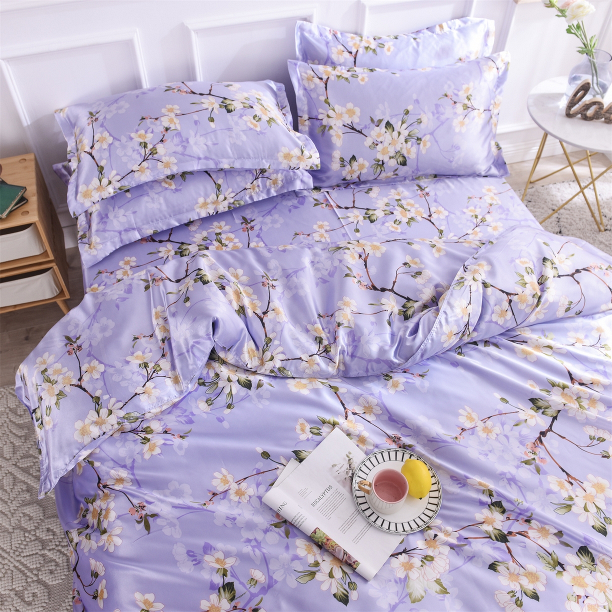 91家纺网 家纺一手货源 找家纺 经年 2026新款印花丝绸冰丝四件套 紫色迷情