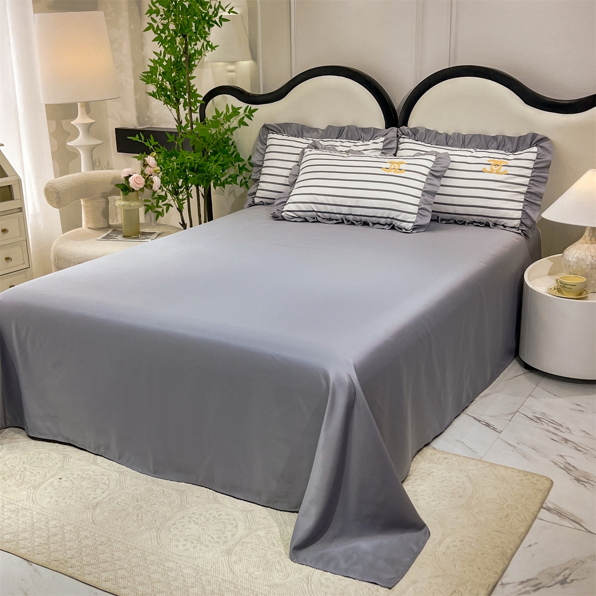 91家纺网 家纺一手货源 找家纺 经年 2026新款水洗真丝韩版四件套 浅夏-灰