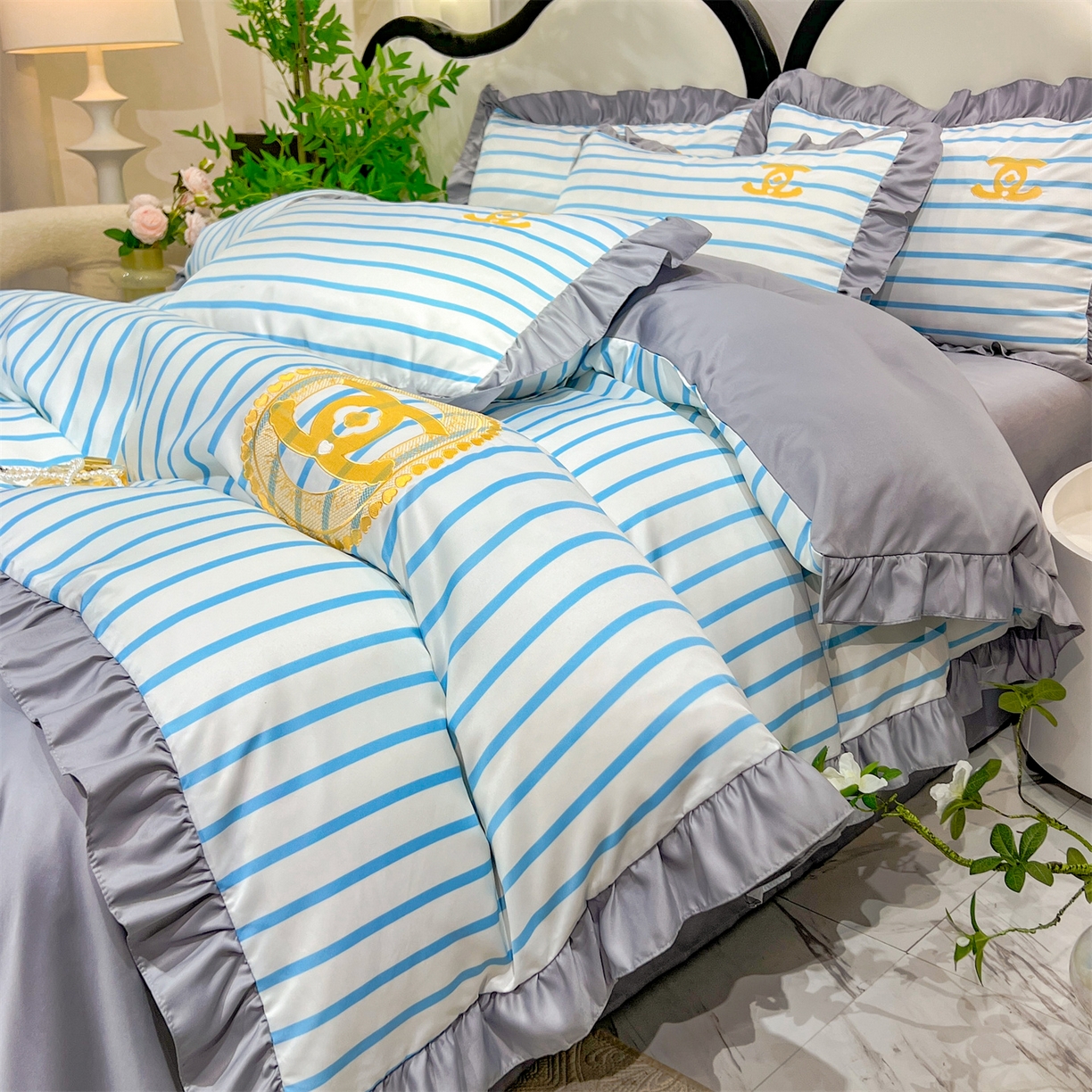 91家纺网 家纺一手货源 找家纺 经年 2026新款水洗真丝韩版四件套 浅夏-蓝灰