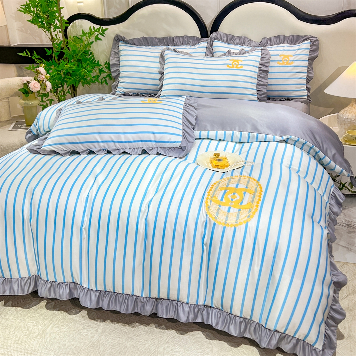 91家纺网 家纺一手货源 找家纺 经年 2026新款水洗真丝韩版四件套 浅夏-蓝灰