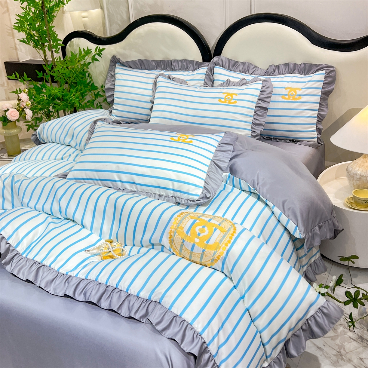 91家纺网 家纺一手货源 找家纺 经年 2026新款水洗真丝韩版四件套 浅夏-蓝灰