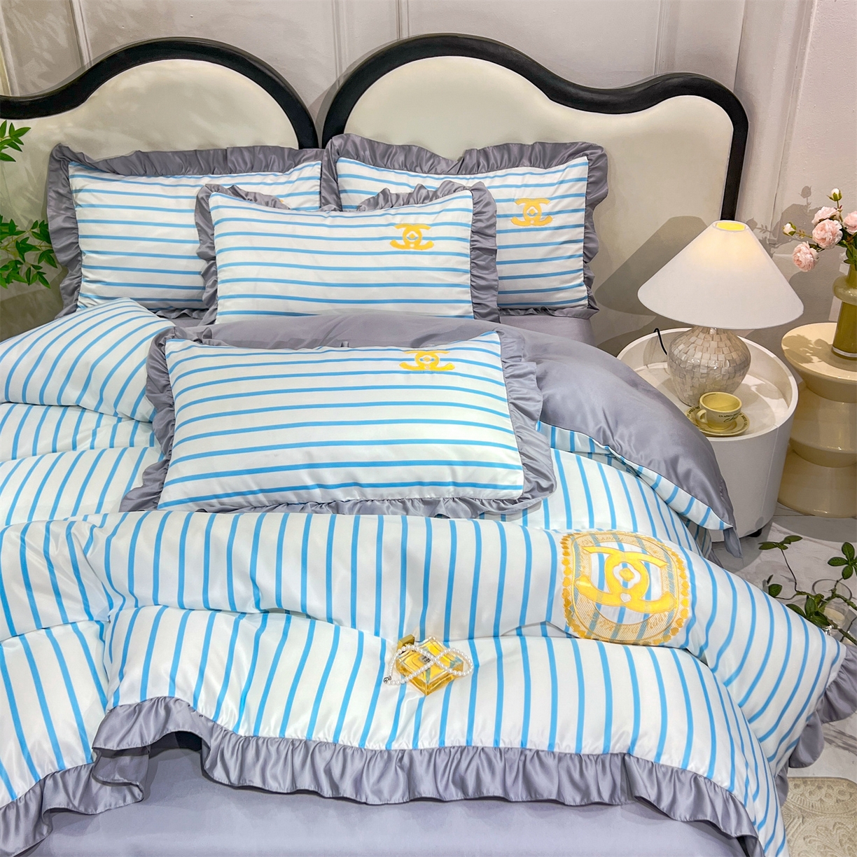 91家纺网 家纺一手货源 找家纺 经年 2026新款水洗真丝韩版四件套 浅夏-蓝灰