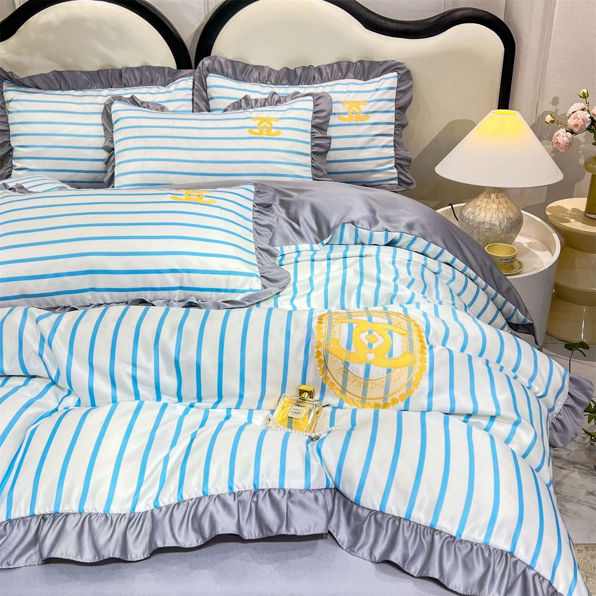 91家纺网 家纺一手货源 找家纺 经年 2026新款水洗真丝韩版四件套 浅夏-蓝灰