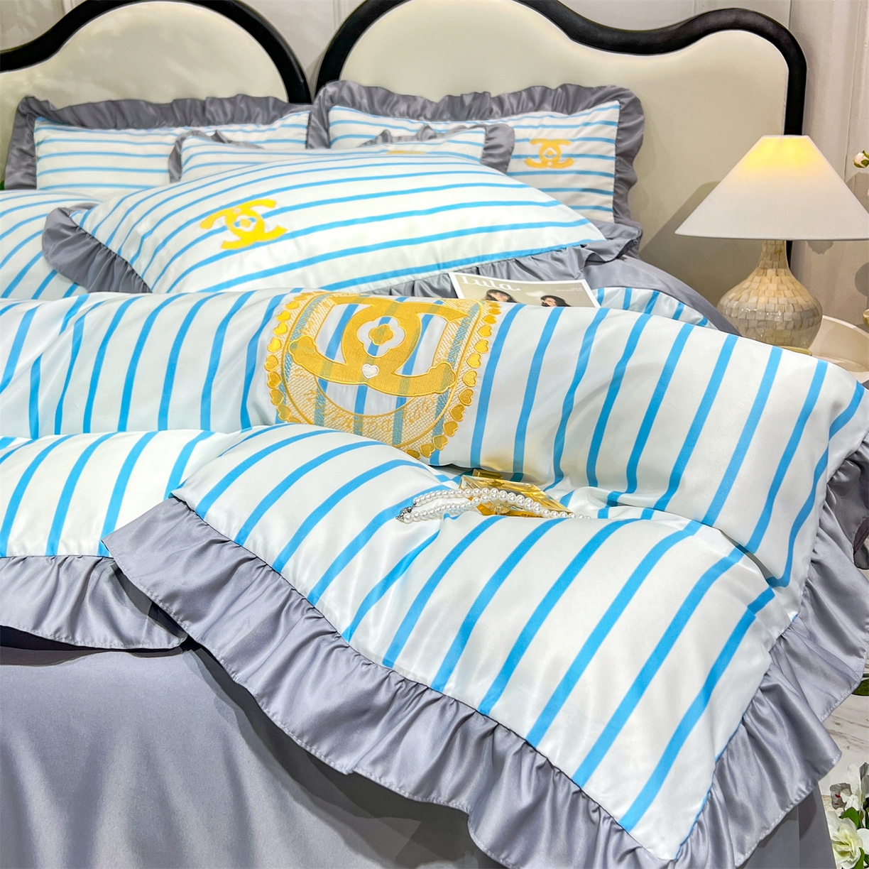 91家纺网 家纺一手货源 找家纺 经年 2026新款水洗真丝韩版四件套 浅夏-蓝灰