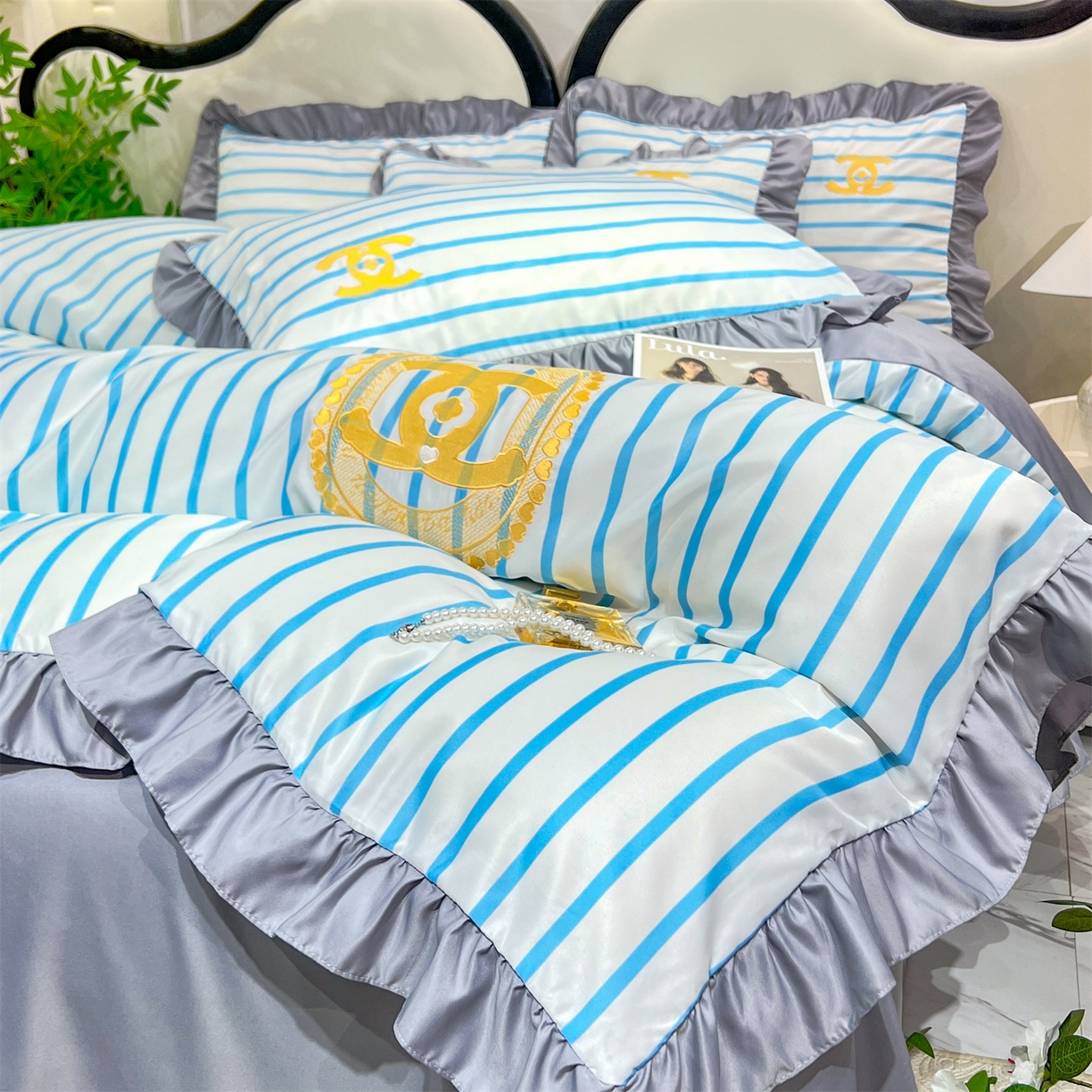 91家纺网 家纺一手货源 找家纺 经年 2026新款水洗真丝韩版四件套 浅夏-蓝灰