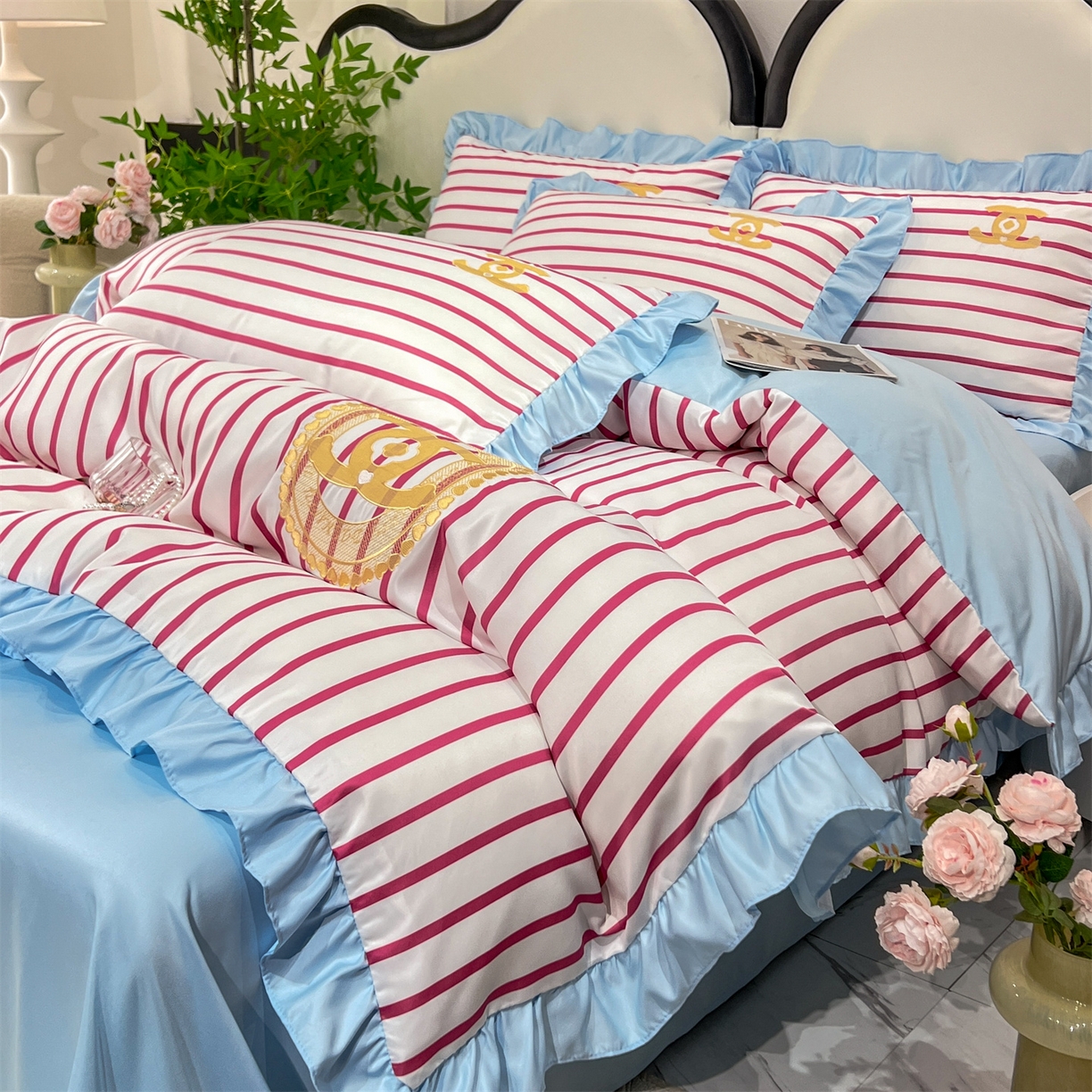 91家纺网 家纺一手货源 找家纺 经年 2026新款水洗真丝韩版四件套 浅夏-玫蓝