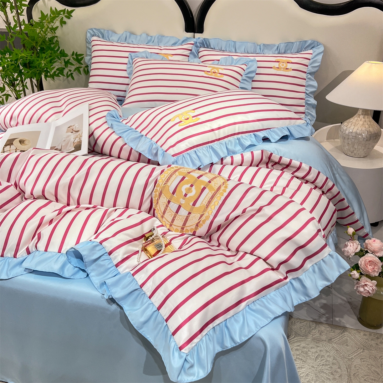 91家纺网 家纺一手货源 找家纺 经年 2026新款水洗真丝韩版四件套 浅夏-玫蓝