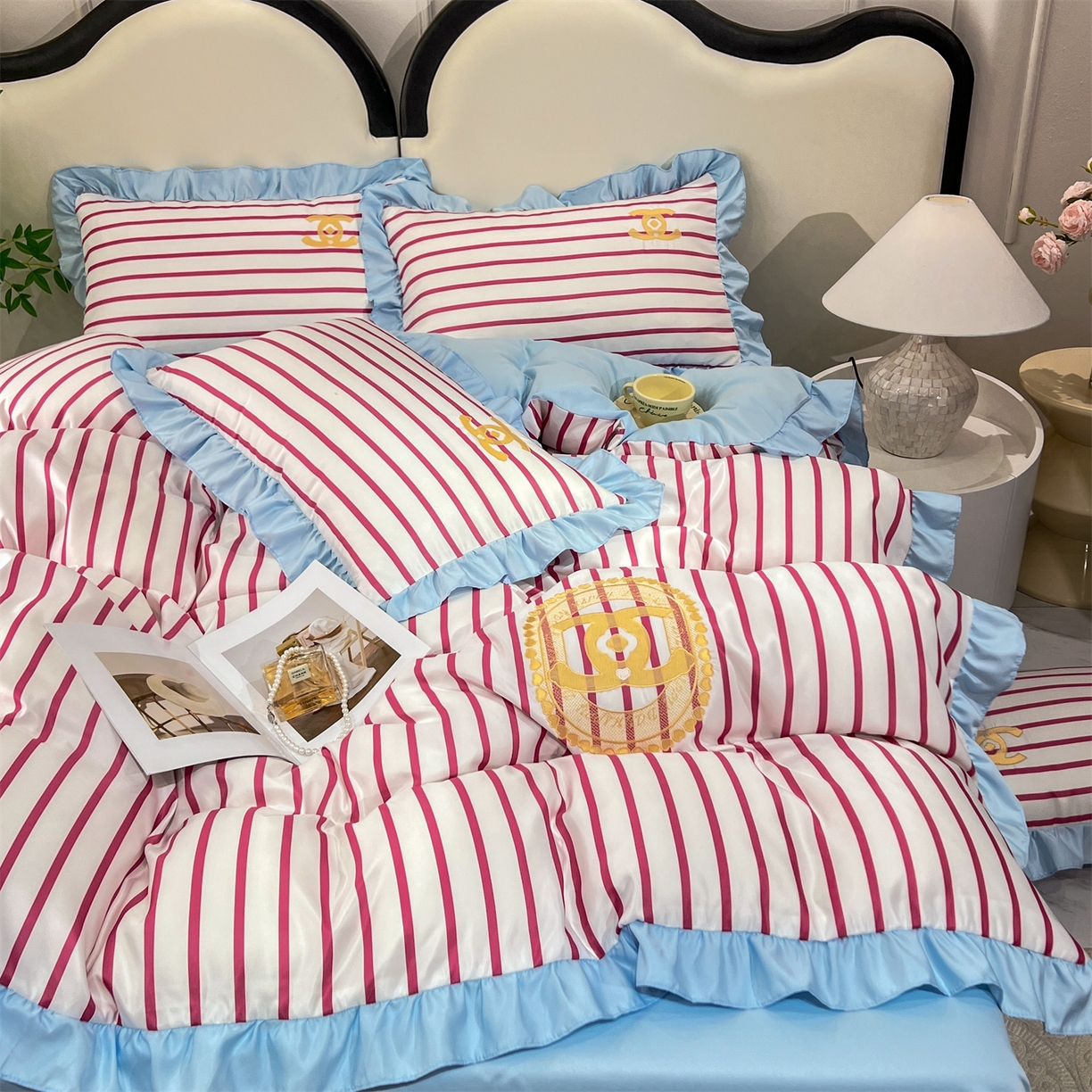 91家纺网 家纺一手货源 找家纺 经年 2026新款水洗真丝韩版四件套 浅夏-玫蓝