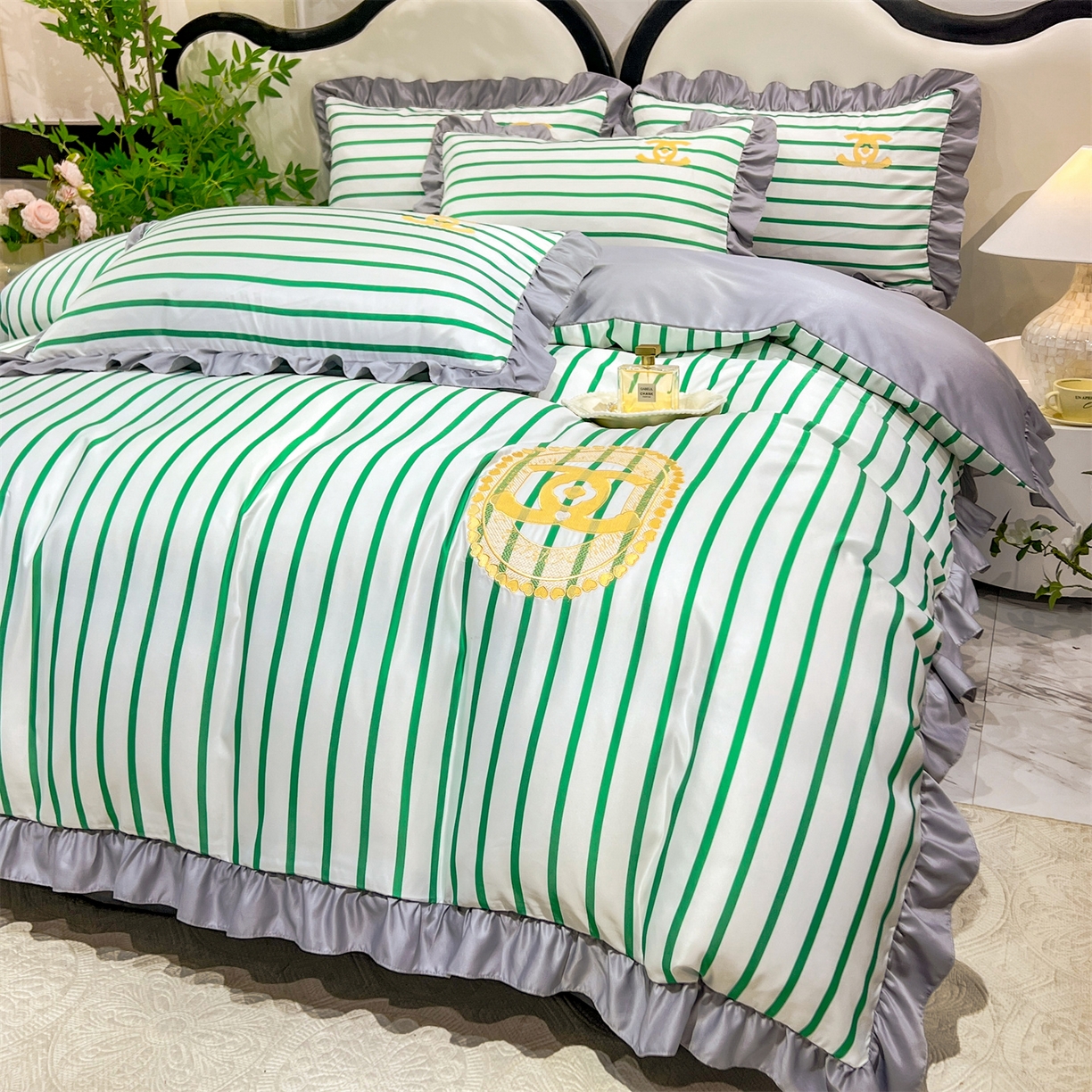 91家纺网 家纺一手货源 找家纺 经年 2026新款水洗真丝韩版四件套 浅夏-香草灰