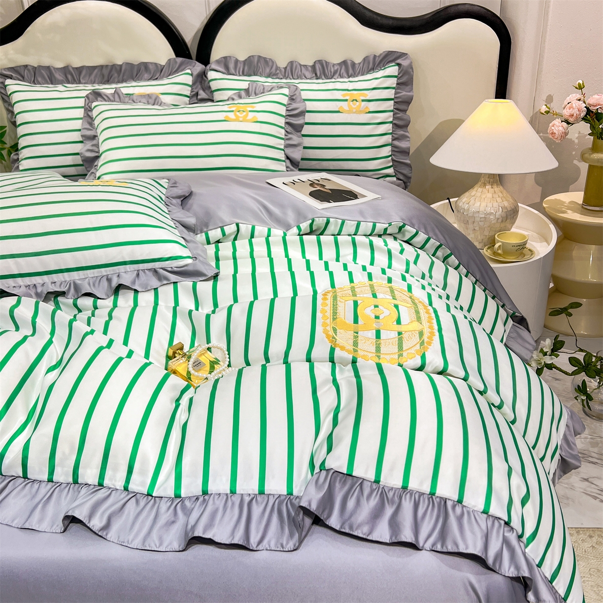 91家纺网 家纺一手货源 找家纺 经年 2026新款水洗真丝韩版四件套 浅夏-香草灰