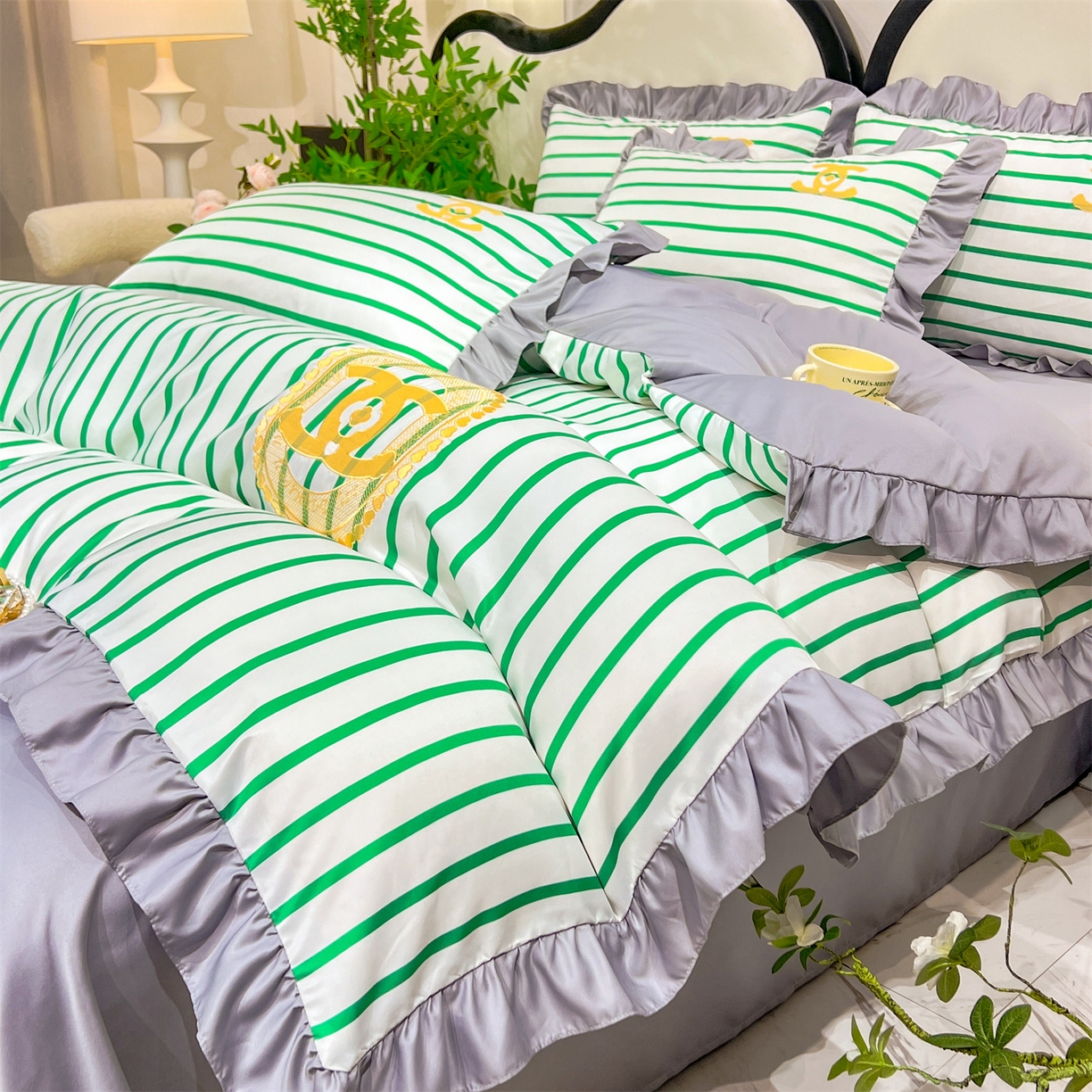 91家纺网 家纺一手货源 找家纺 经年 2026新款水洗真丝韩版四件套 浅夏-香草灰