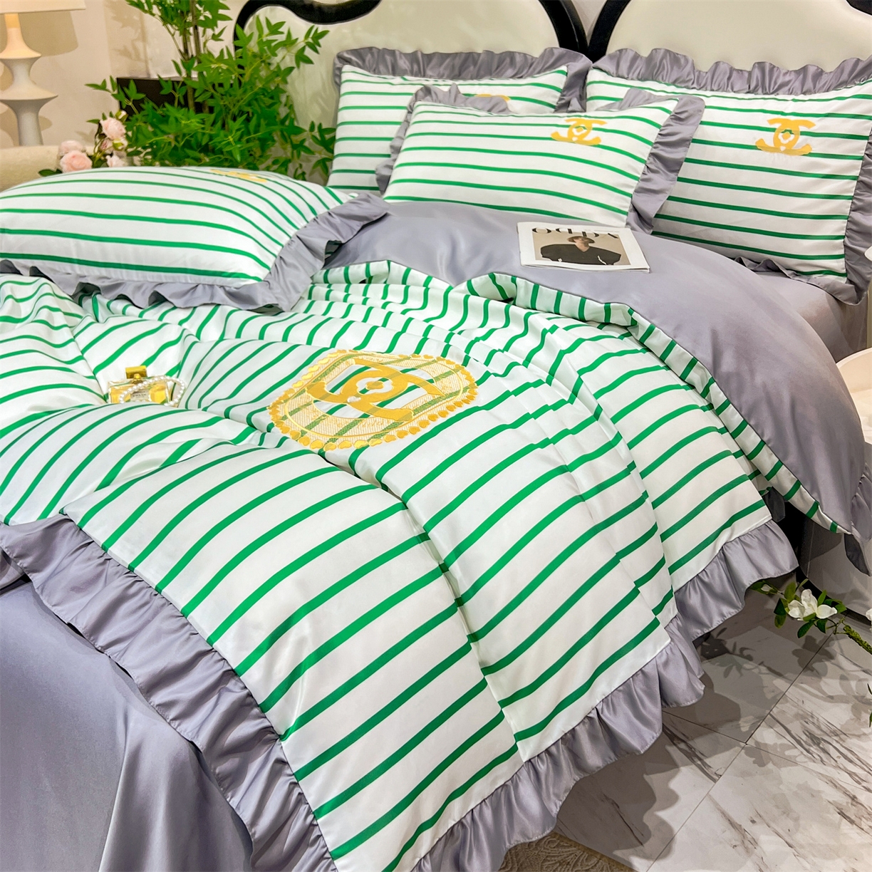 91家纺网 家纺一手货源 找家纺 经年 2026新款水洗真丝韩版四件套 浅夏-香草灰