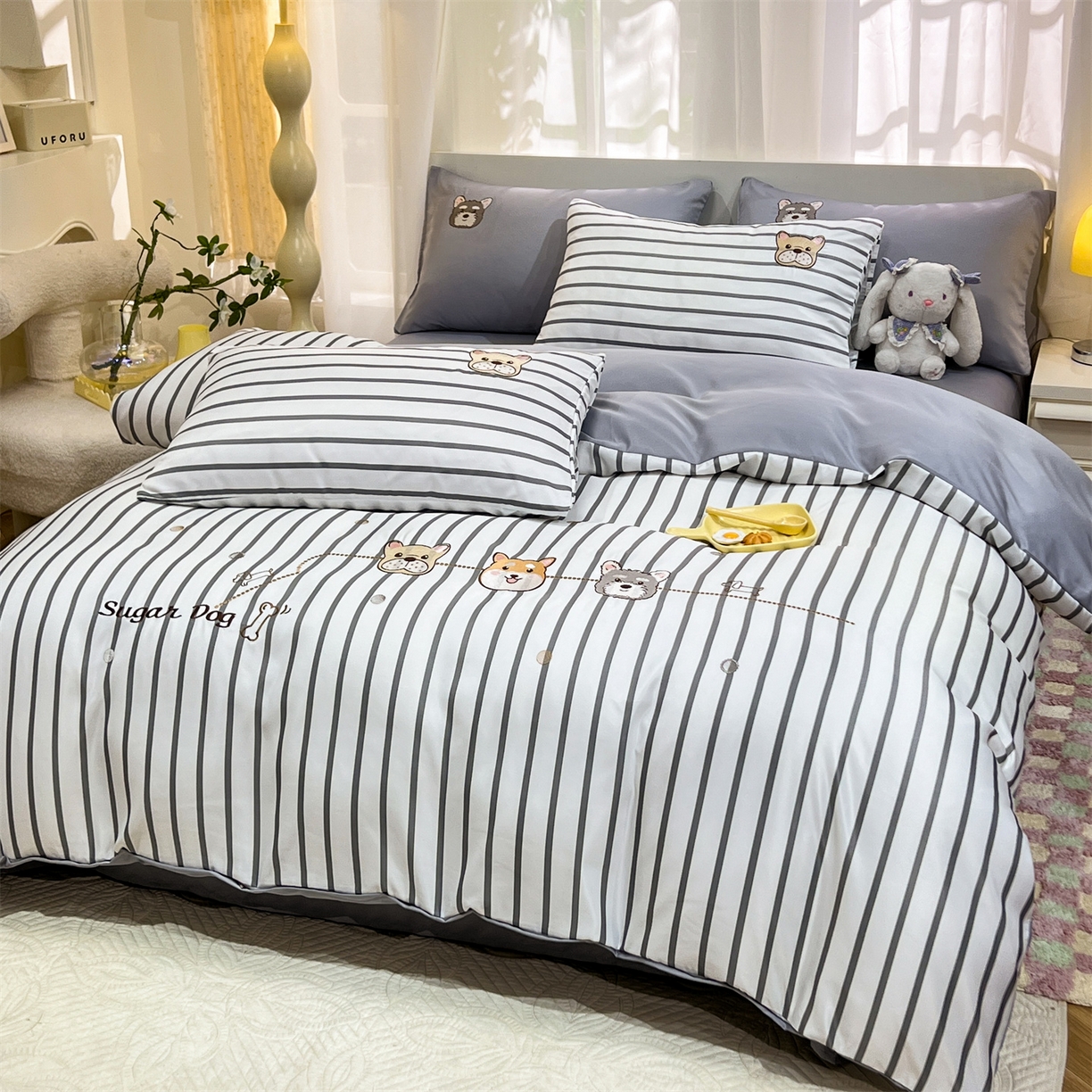 91家纺网 家纺一手货源 找家纺 经年 2026新款水洗真丝四件套-好伙伴 好伙伴-灰