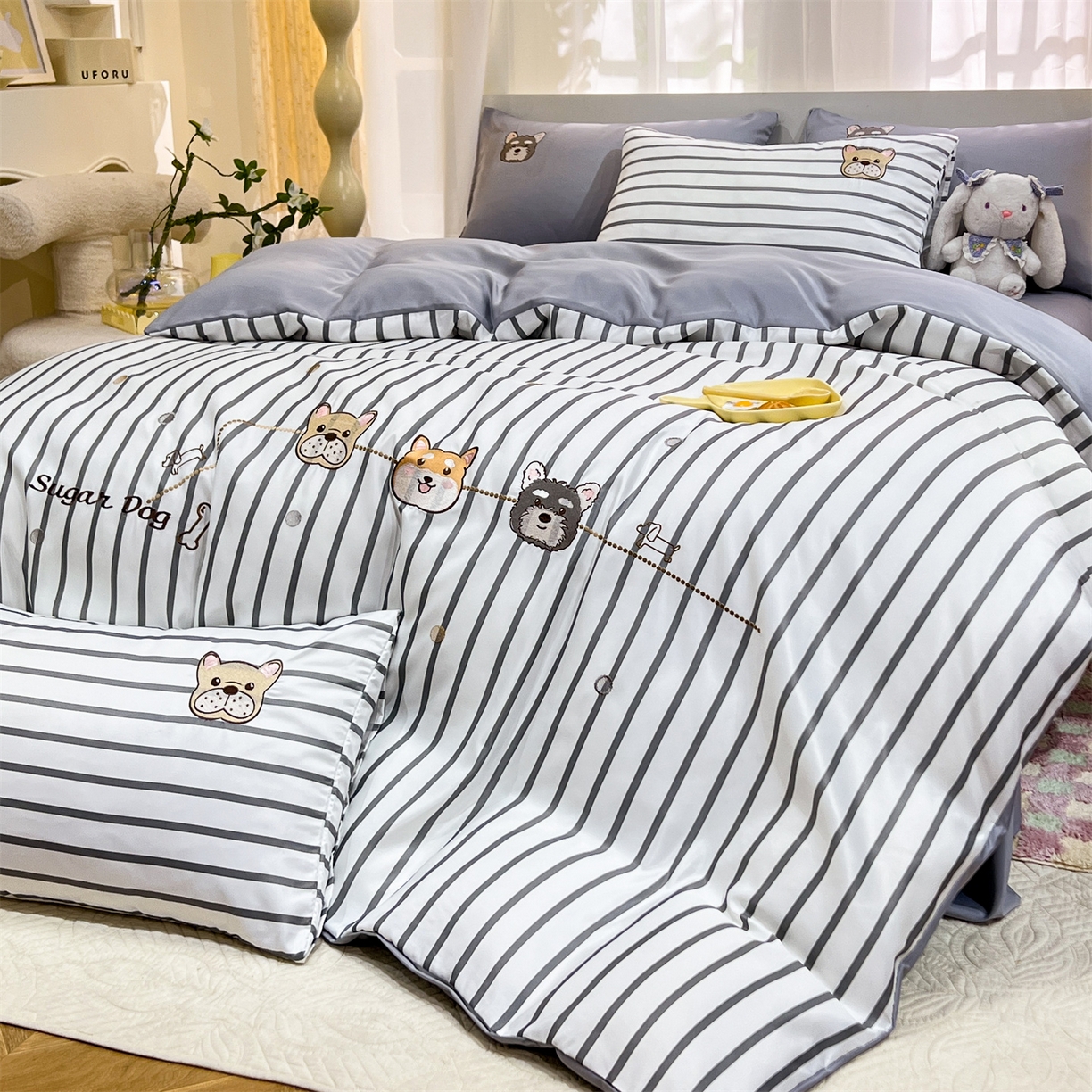 91家纺网 家纺一手货源 找家纺 经年 2026新款水洗真丝四件套-好伙伴 好伙伴-灰