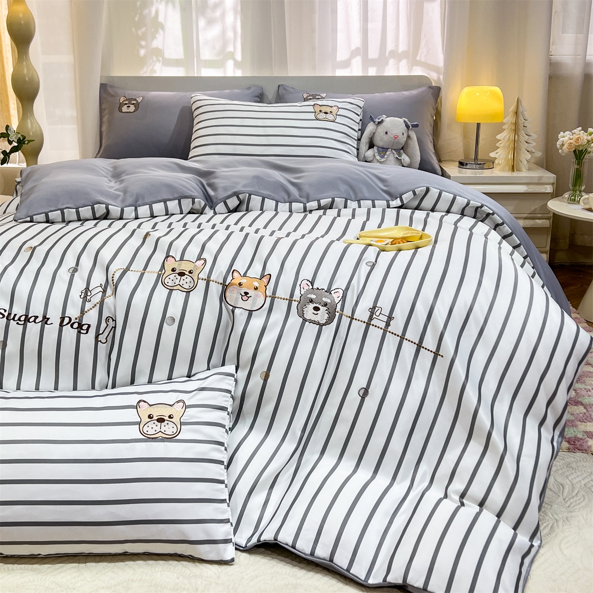 91家纺网 家纺一手货源 找家纺 经年 2026新款水洗真丝四件套-好伙伴 好伙伴-灰