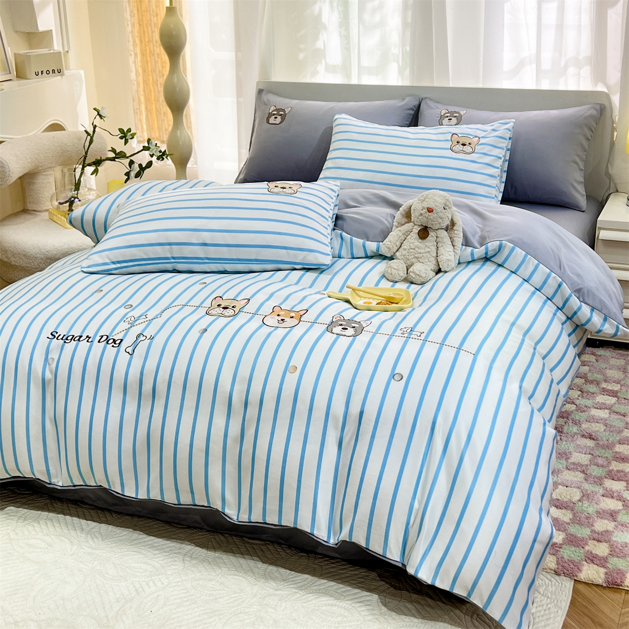 91家纺网 家纺一手货源 找家纺 经年 2026新款水洗真丝四件套-好伙伴 好伙伴-蓝灰