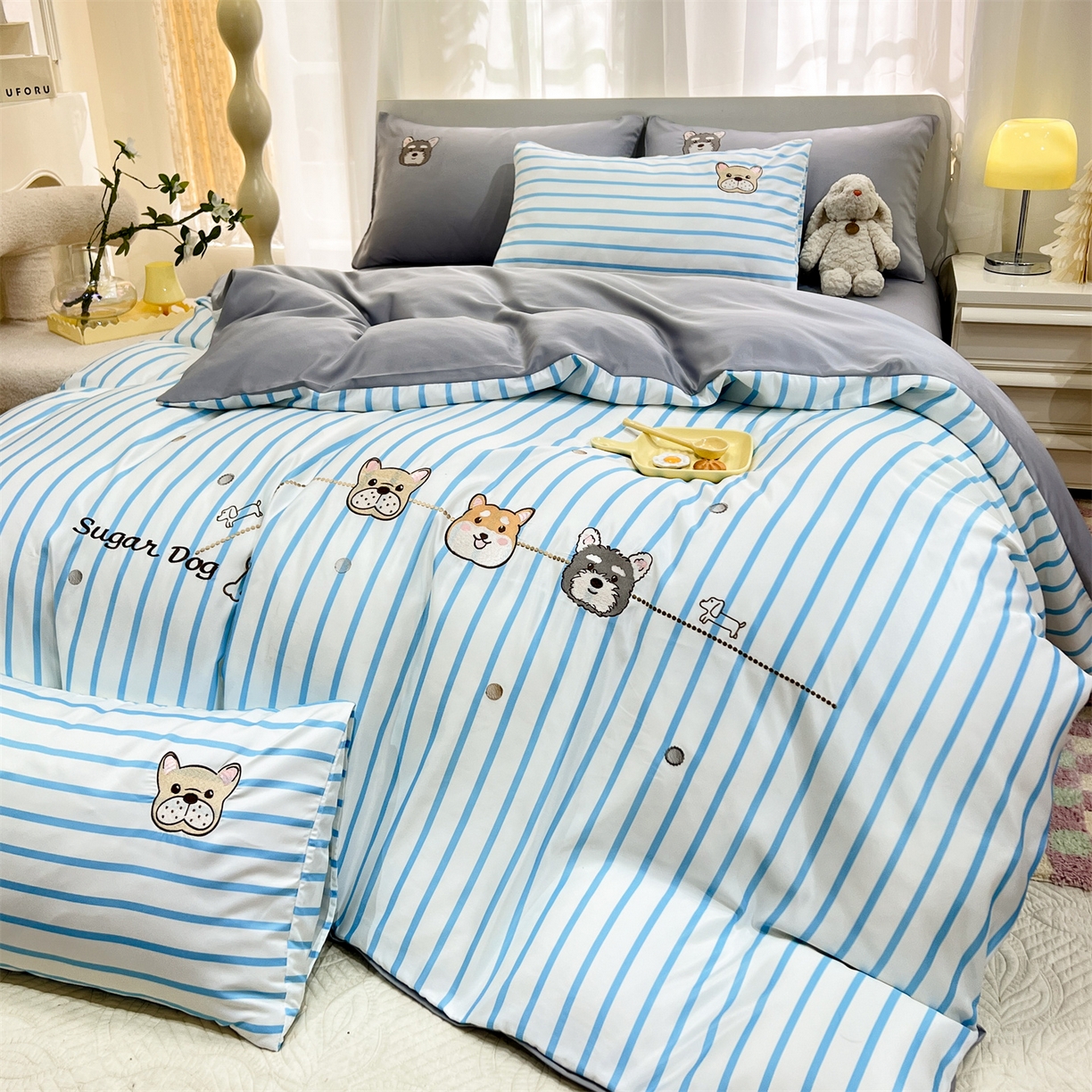 91家纺网 家纺一手货源 找家纺 经年 2026新款水洗真丝四件套-好伙伴 好伙伴-蓝灰