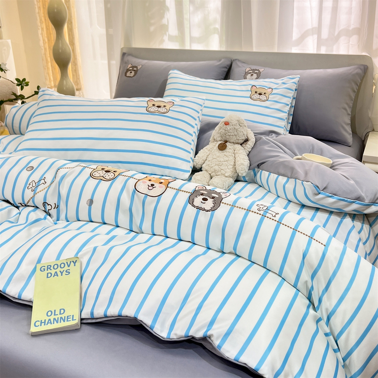 91家纺网 家纺一手货源 找家纺 经年 2026新款水洗真丝四件套-好伙伴 好伙伴-蓝灰