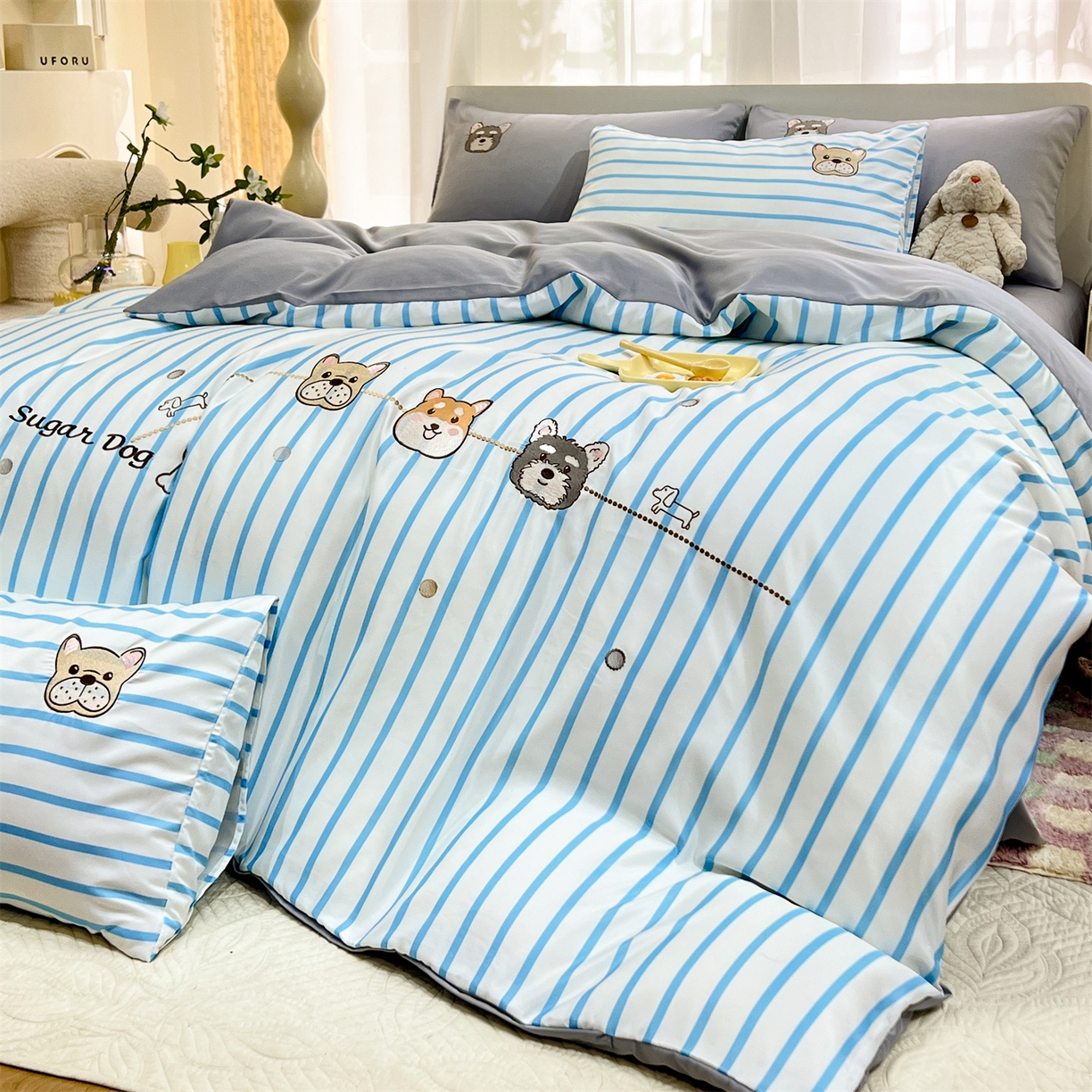 91家纺网 家纺一手货源 找家纺 经年 2026新款水洗真丝四件套-好伙伴 好伙伴-蓝灰