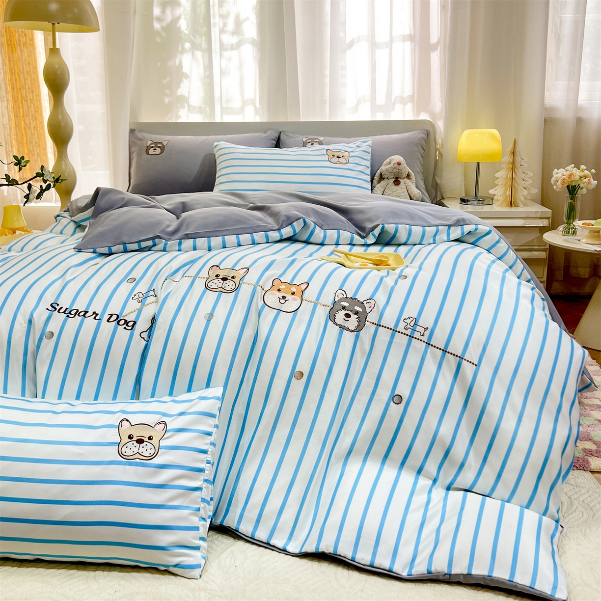 91家纺网 家纺一手货源 找家纺 经年 2026新款水洗真丝四件套-好伙伴 好伙伴-蓝灰