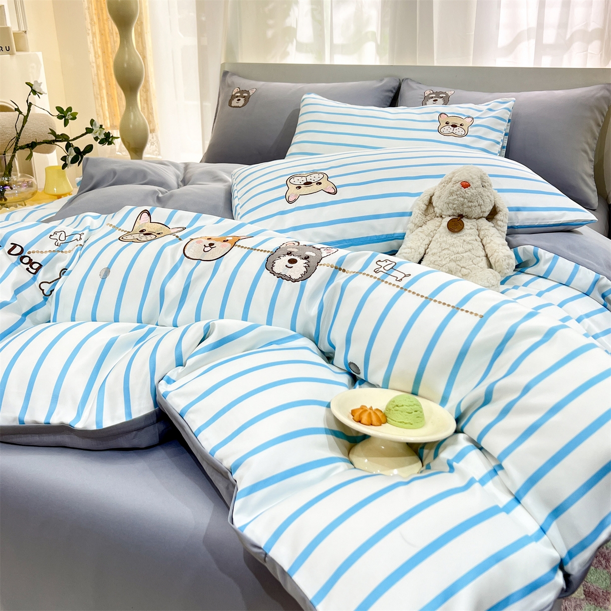 91家纺网 家纺一手货源 找家纺 经年 2026新款水洗真丝四件套-好伙伴 好伙伴-蓝灰