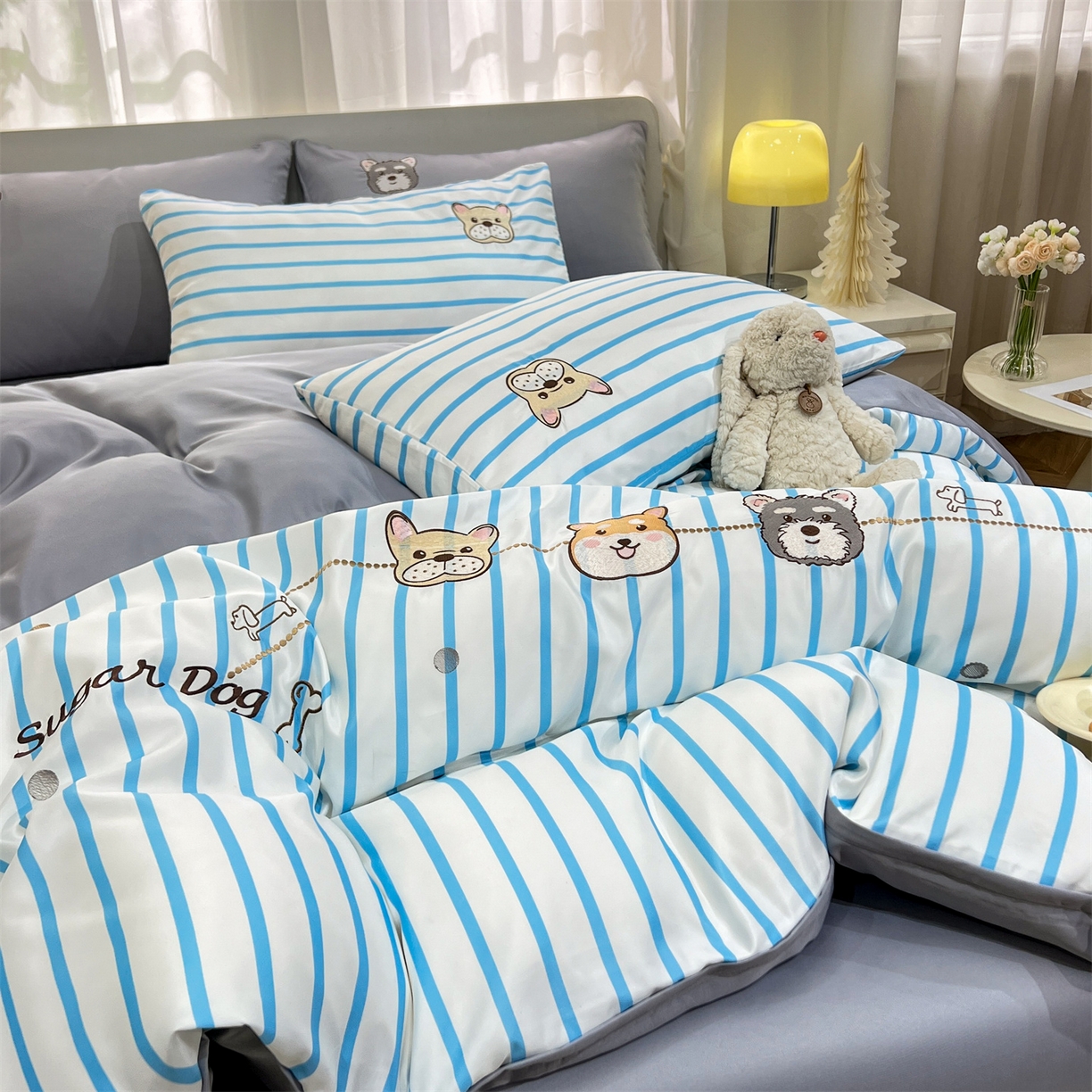 91家纺网 家纺一手货源 找家纺 经年 2026新款水洗真丝四件套-好伙伴 好伙伴-蓝灰