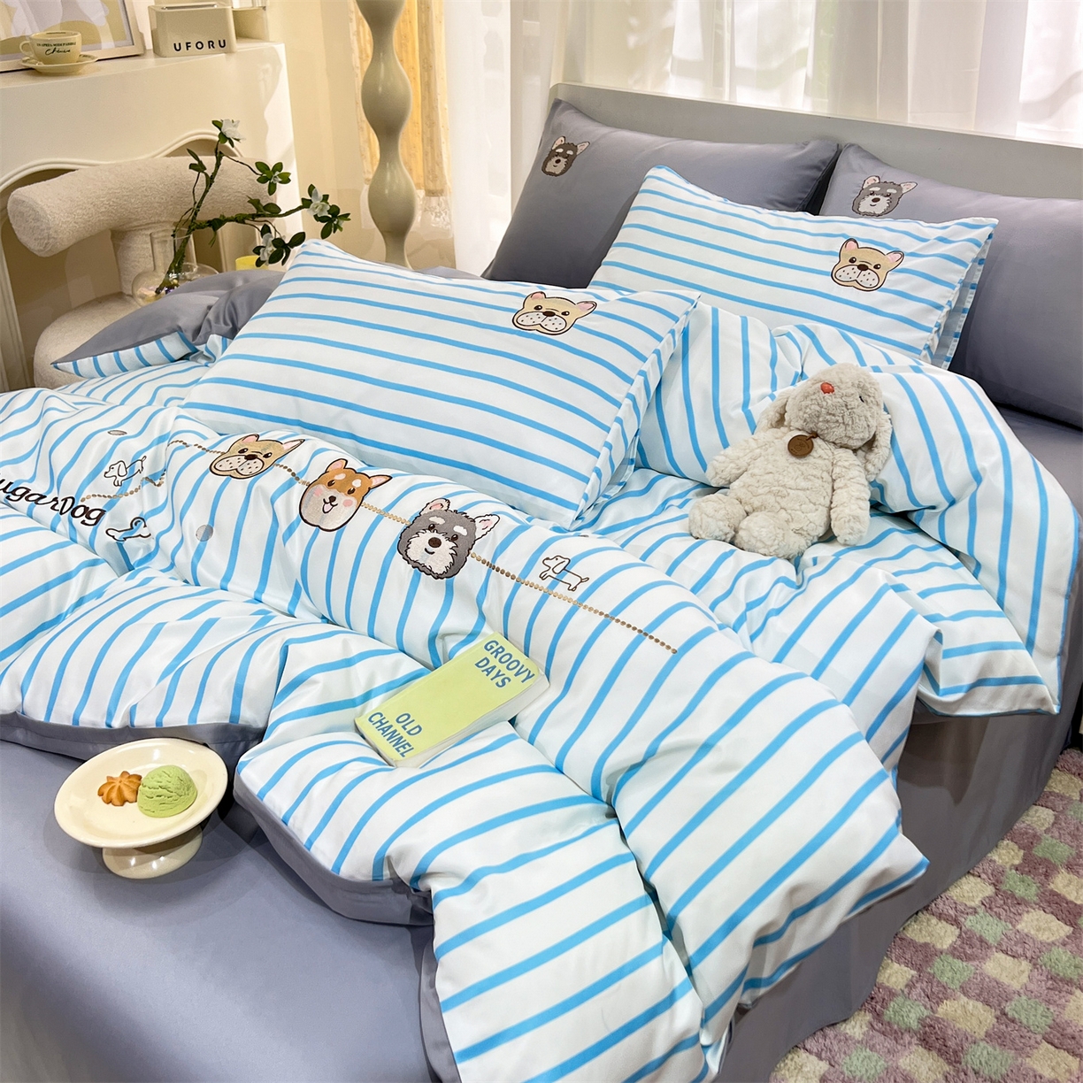 91家纺网 家纺一手货源 找家纺 经年 2026新款水洗真丝四件套-好伙伴 好伙伴-蓝灰