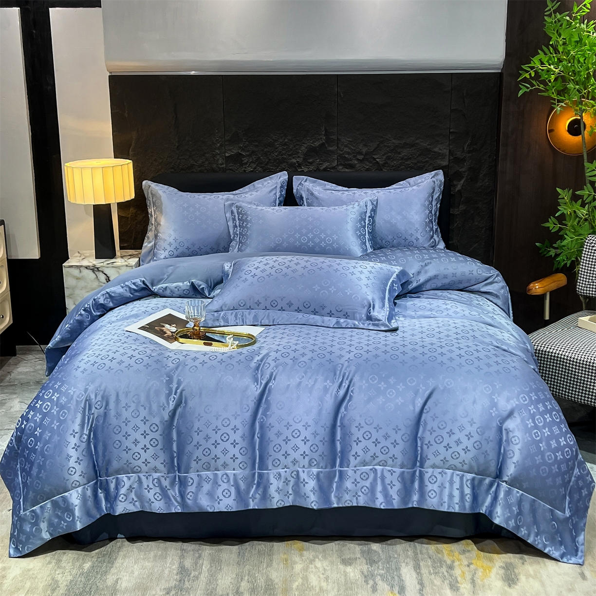 91家纺网 家纺一手货源 找家纺 经年 2026新款水洗真丝提花四件套 格林-宝蓝