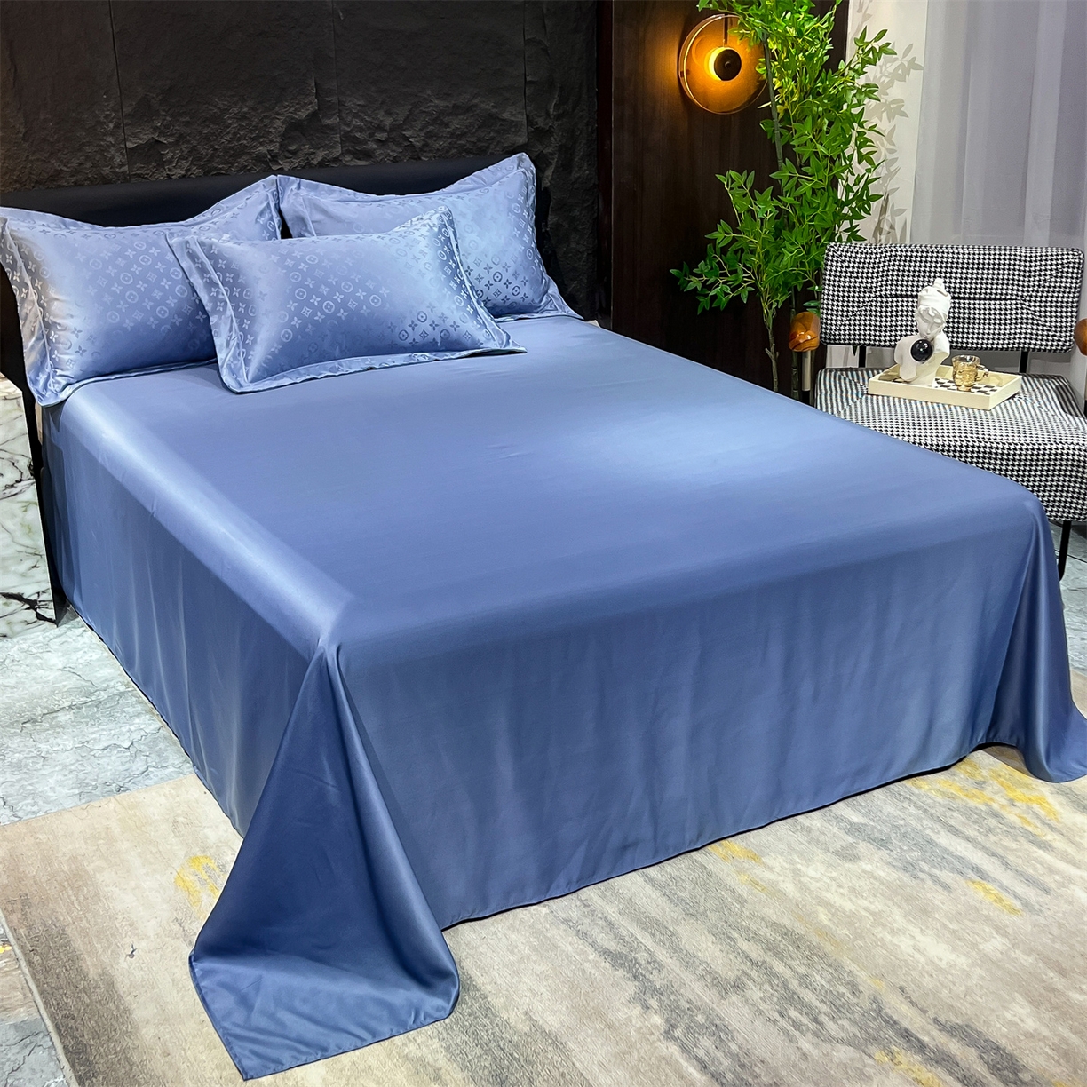 91家纺网 家纺一手货源 找家纺 经年 2026新款水洗真丝提花四件套 格林-宝蓝