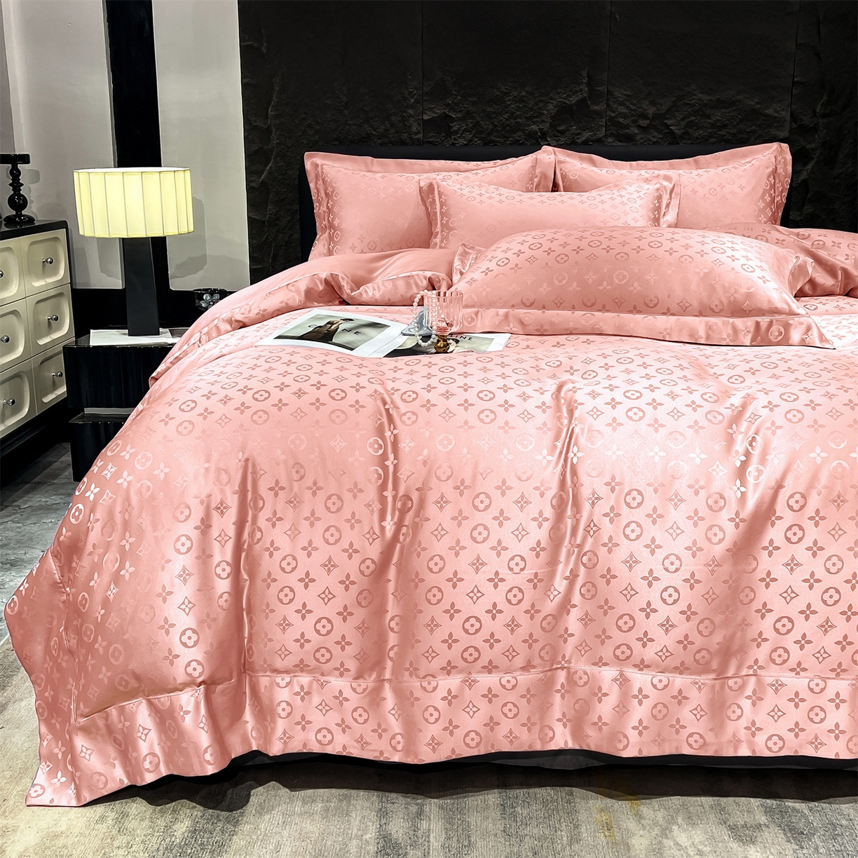 91家纺网 家纺一手货源 找家纺 经年 2026新款水洗真丝提花四件套 格林-粉玉