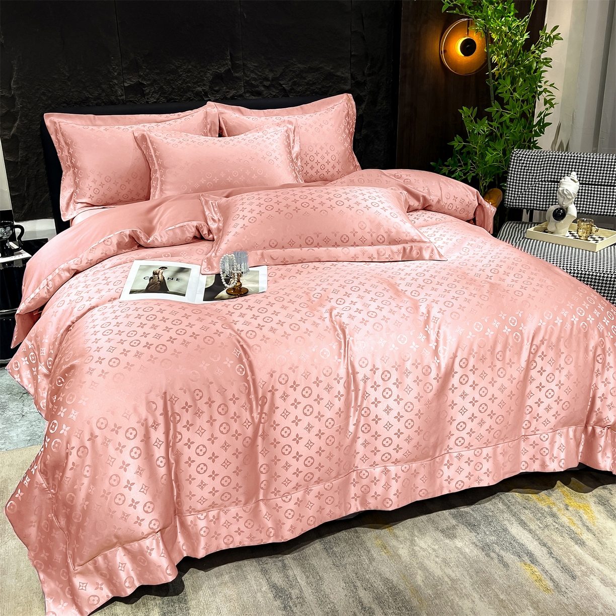 91家纺网 家纺一手货源 找家纺 经年 2026新款水洗真丝提花四件套 格林-粉玉