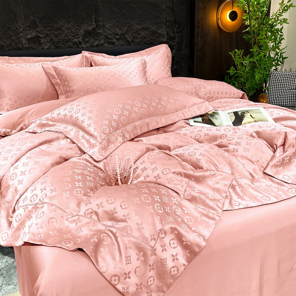 91家纺网 家纺一手货源 找家纺 经年 2026新款水洗真丝提花四件套 格林-粉玉