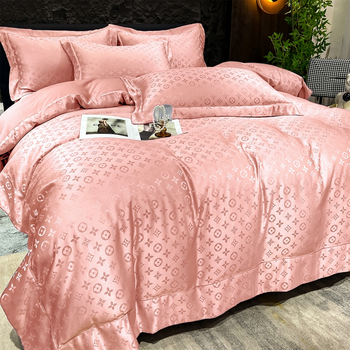 91家纺网 家纺一手货源 找家纺 经年 2026新款水洗真丝提花四件套 格林-粉玉